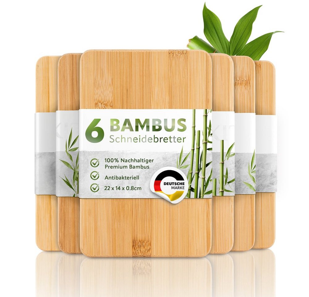 Exitoso Schneidebrett 6er-Set spülmaschinenfest mit Saftrille, Bambus, (6-St), Brotzeitbrett Frühstücksbrettchen Brot Obst Steak rutschfest