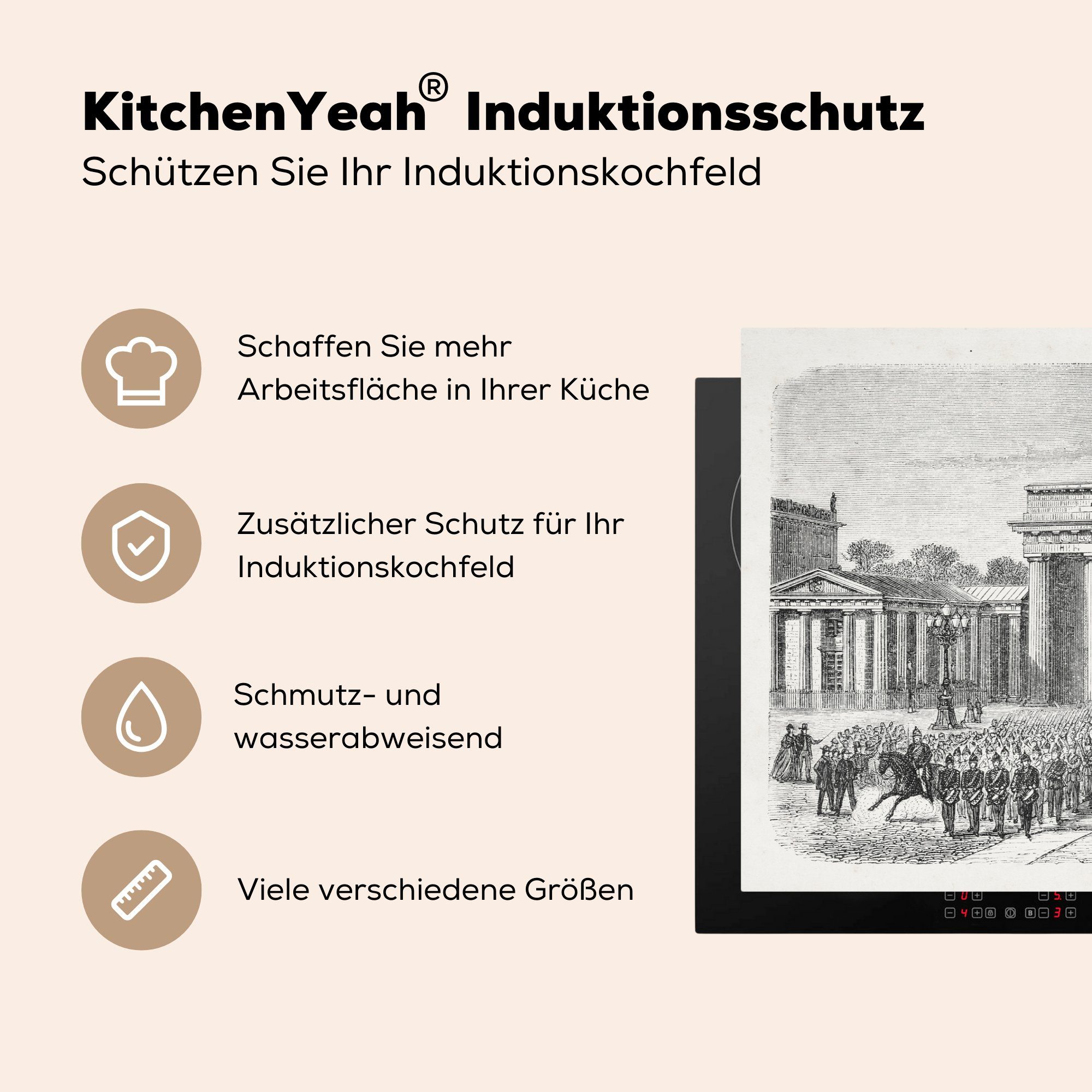 in für 81x52 Schutz Induktionskochfeld Berlin, des tlg), Herdblende-/Abdeckplatte cm, Brandenburger Schwarz-Weiß-Abbildung MuchoWow die küche, Ceranfeldabdeckung Vinyl, Tors (1