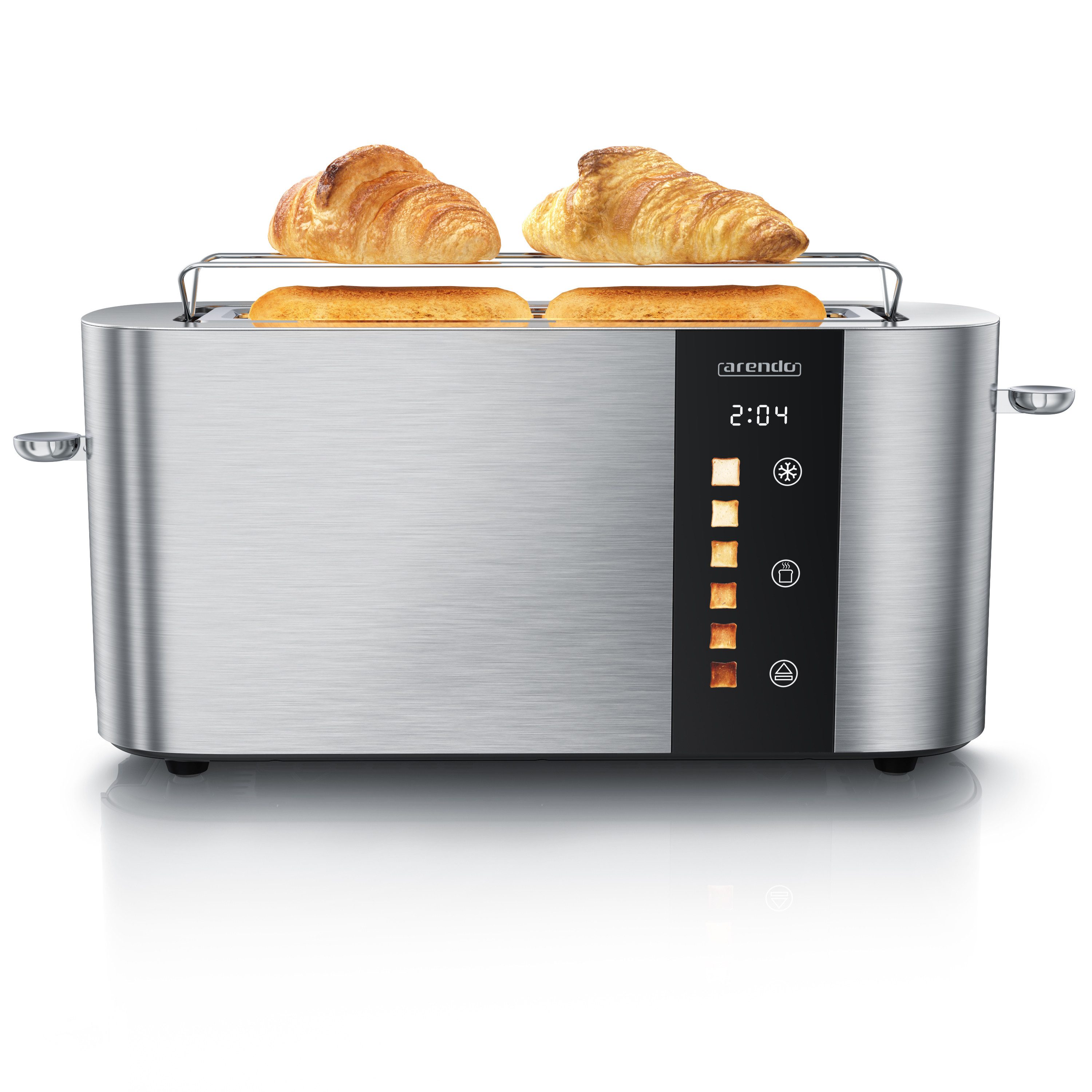 Arendo Toaster Edelstahl, Langschlitz, Touch Display, Restzeit & Bräunungsgradanzeige, 1 langer Schlitz, für 2 Scheiben, 1000 W, Brötchenaufsatz, Wärmeisoliert, Toast-Symbole für Bräunungsgradauswahl