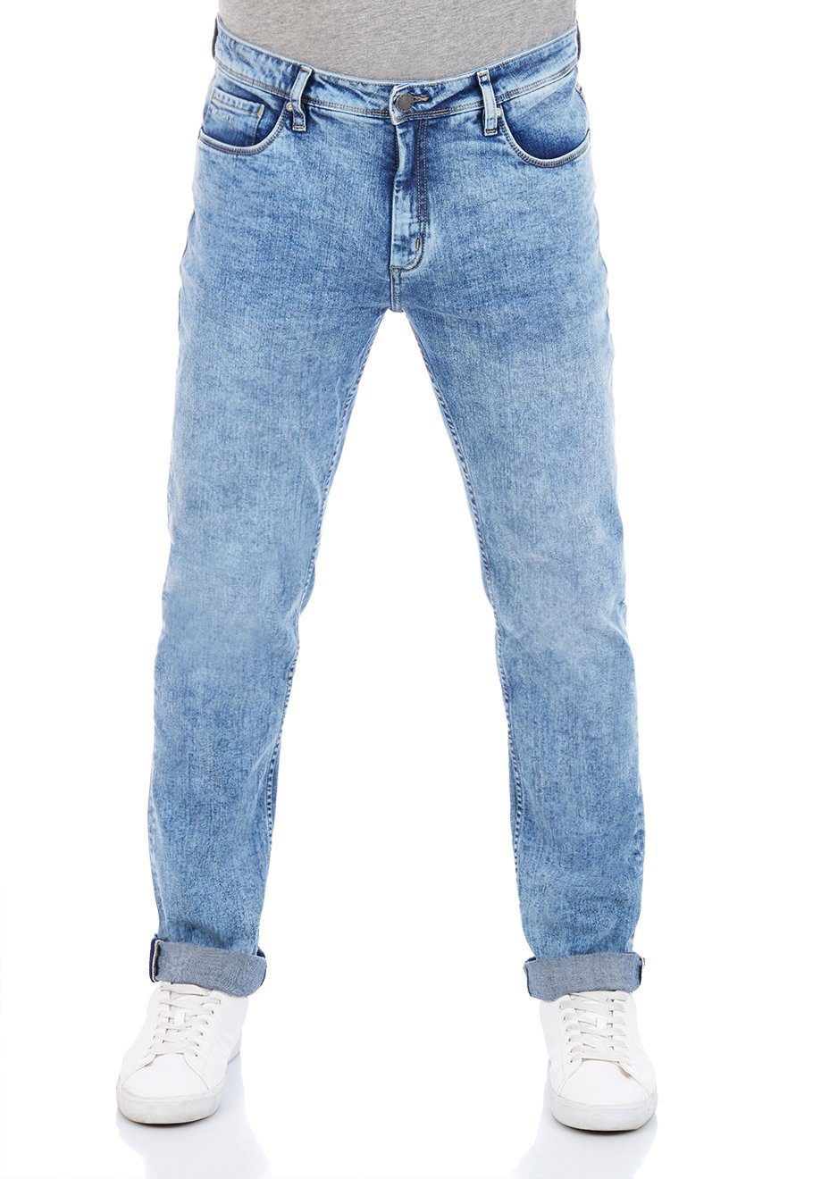 DENIMFY Straight-Jeans Herren Jeanshose DFMiro Straight Fit Jeanshose mit Stretch Light Blue Denim (L148)