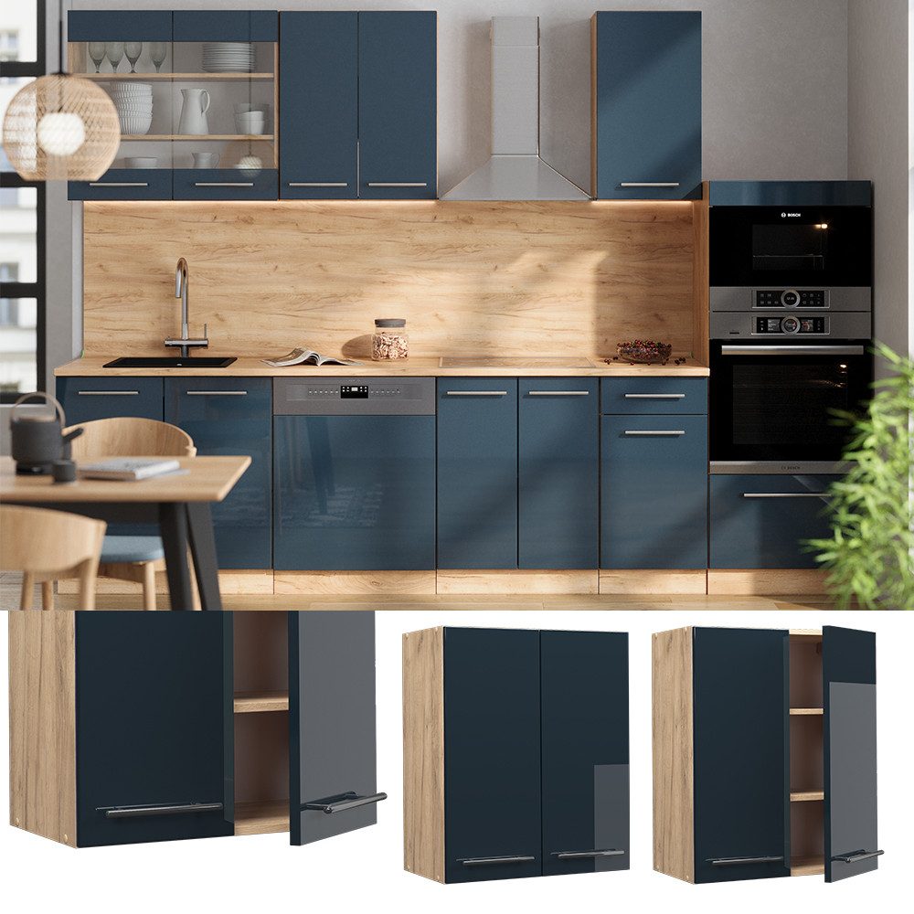 Vicco Hängeschrank Fame-Line, Dunkelblau Hochglanz/Goldkraft Eiche, günstig online kaufen