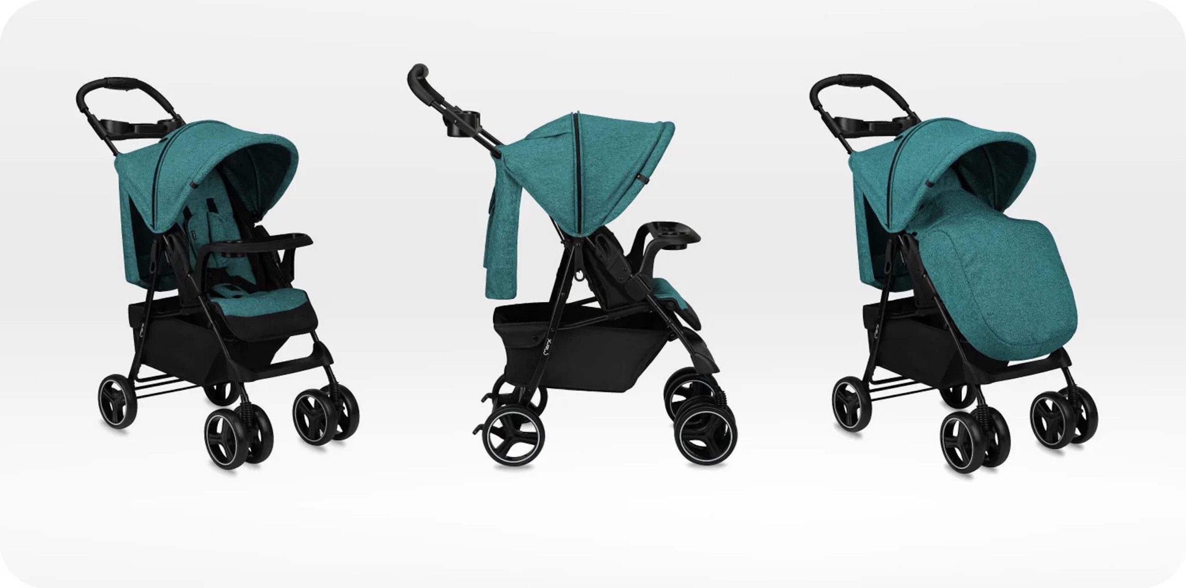 MoMi Kinder-Buggy ISLA – Ultraleichter Baby Kompaktbuggy ab Geburt, verstellbar in Grün, leicht und wendig, innovativer Snack- und Spieltisch, EVA-Räder