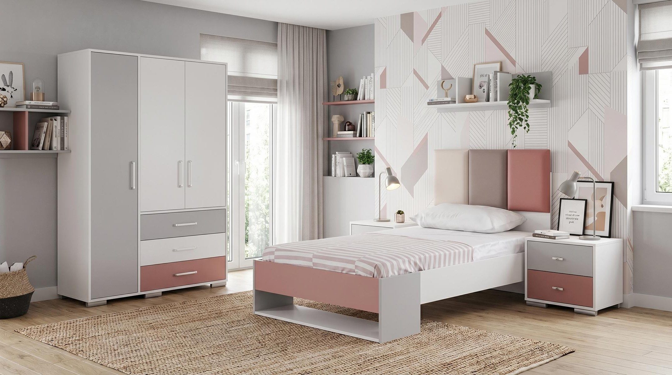 Xlmoebel Kleiderschrank Buntes Jugendzimmer Kleiderschrank für Mädchen im modernen Design (Jugendzimmer-Set, 4-St., 4-tlg)