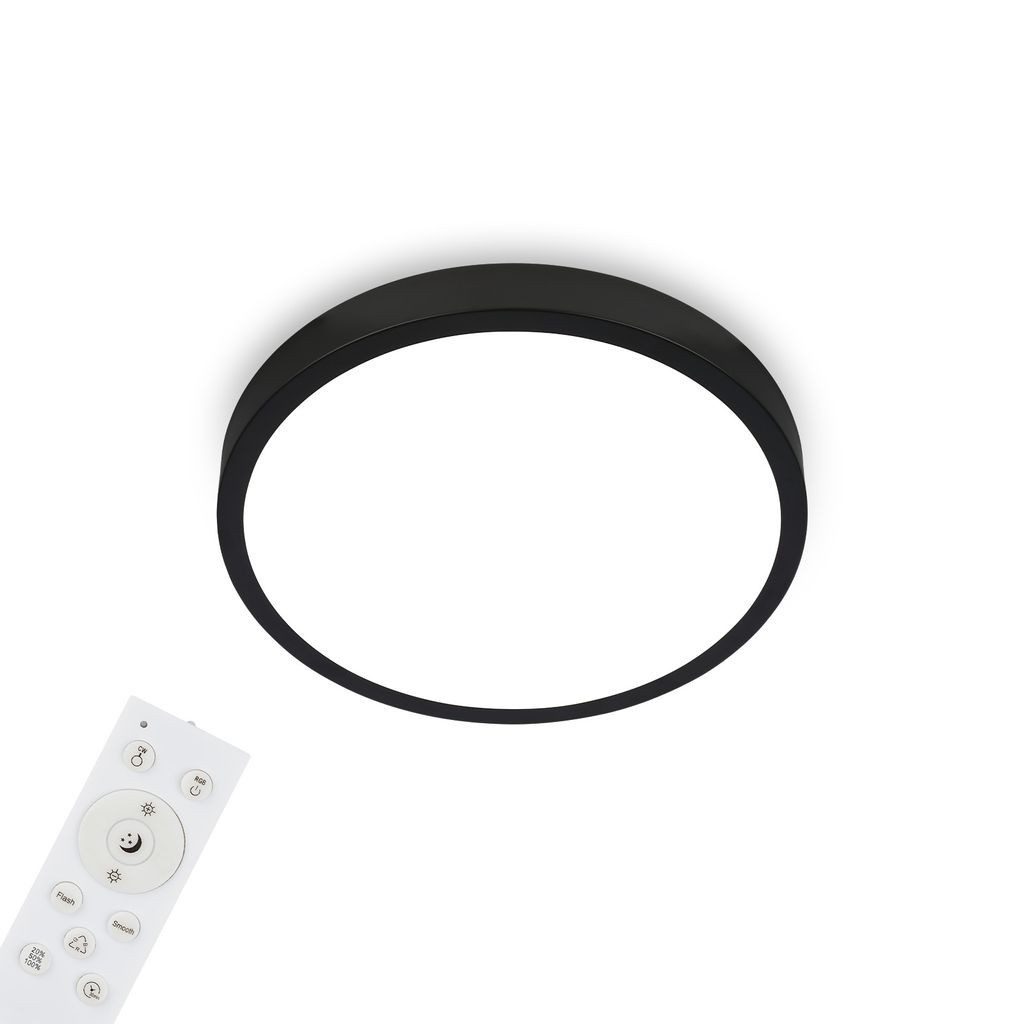 Briloner Leuchten LED Deckenleuchte 3709-015, Dimmfunktion, LED fest integriert, 2700K - Extra-Warmweiß, Deckenlampe, 38x5cm, Schwarz, 24W, Wohnzimmer, Schlafzimmer, Küche