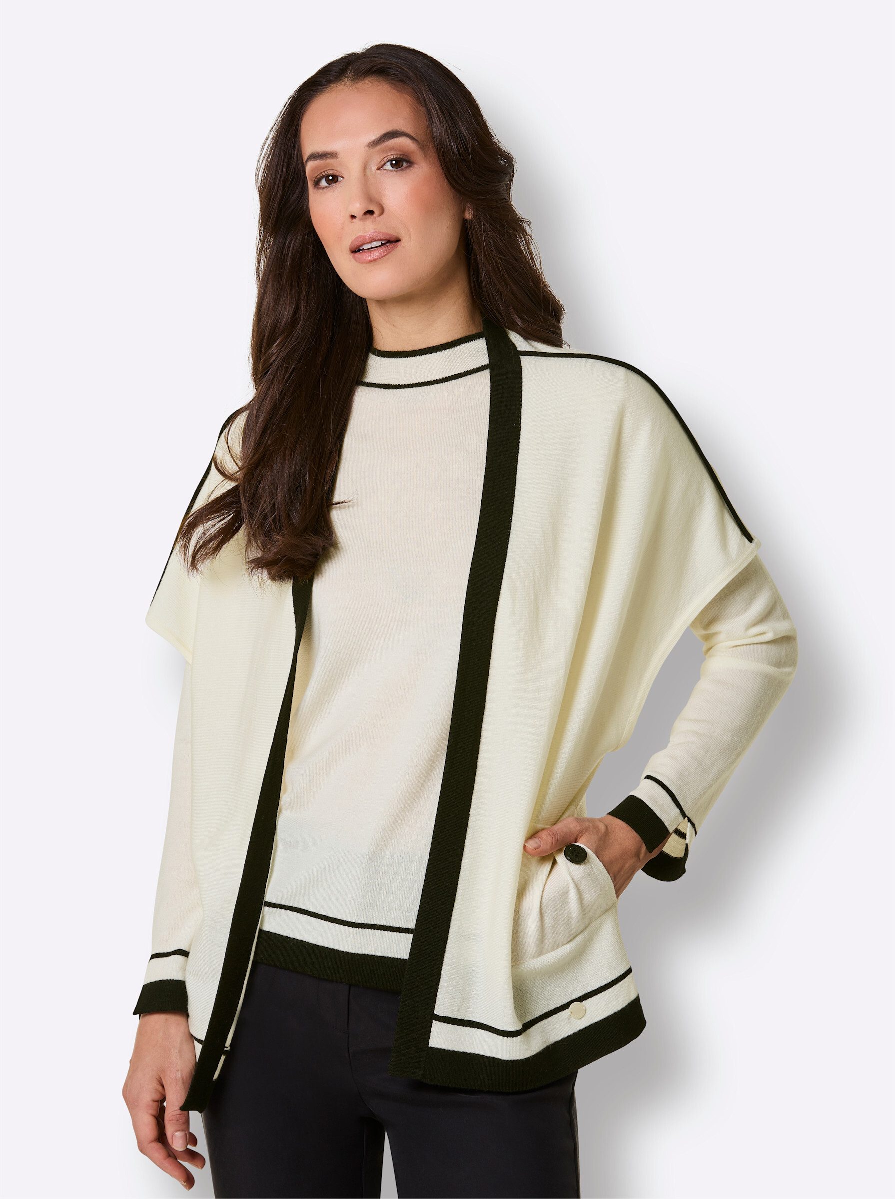 creation L Strickjacke Merino-Strick-Twinset Langarm Feinstrick