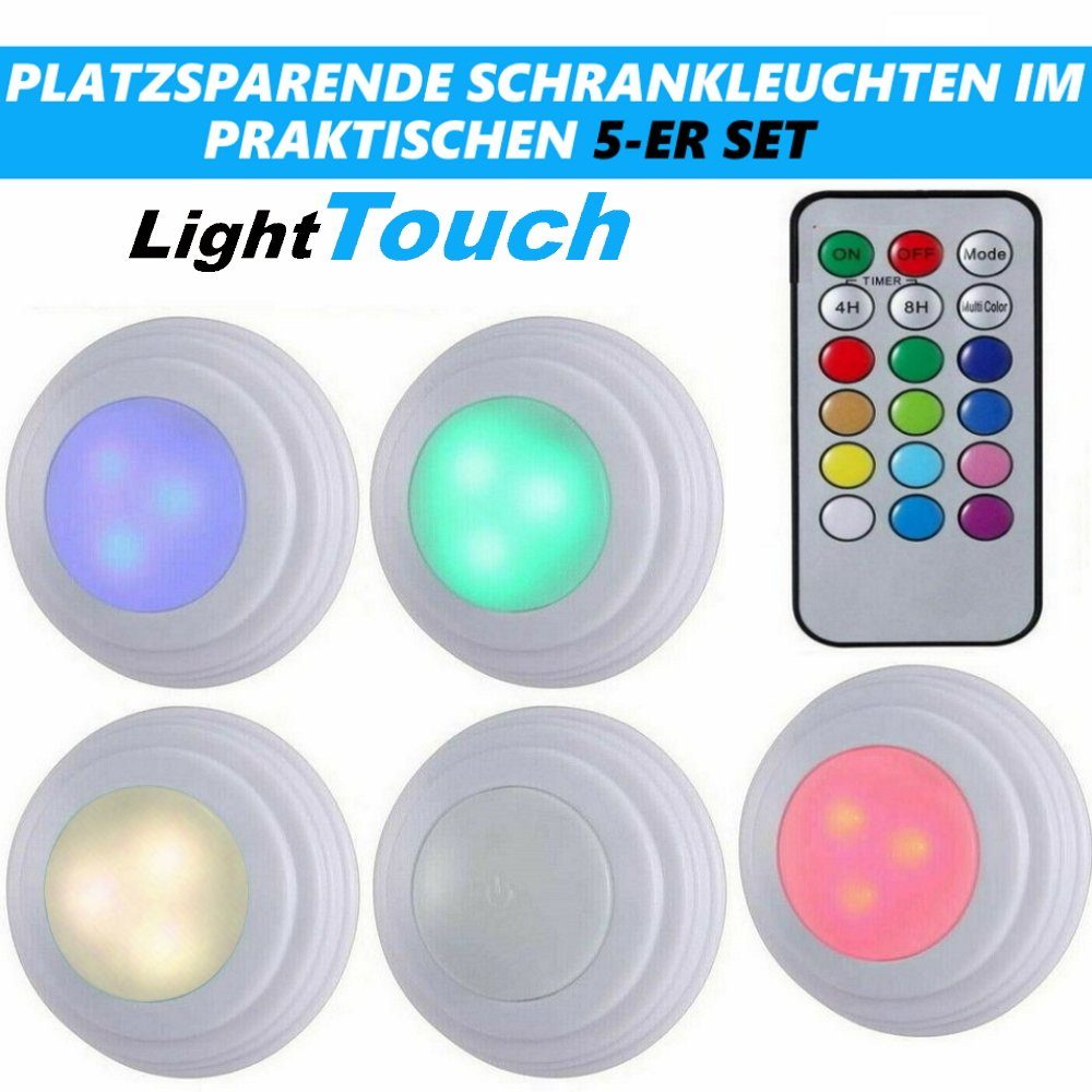 Leuchte kabellose Schrankleuchten [5er integriert, RGB Schrankleuchte LightTouch Tap Set] LED MAVURA Schrankbeleuchtung, Tageslichtweiß, fest Leuchte Click LED