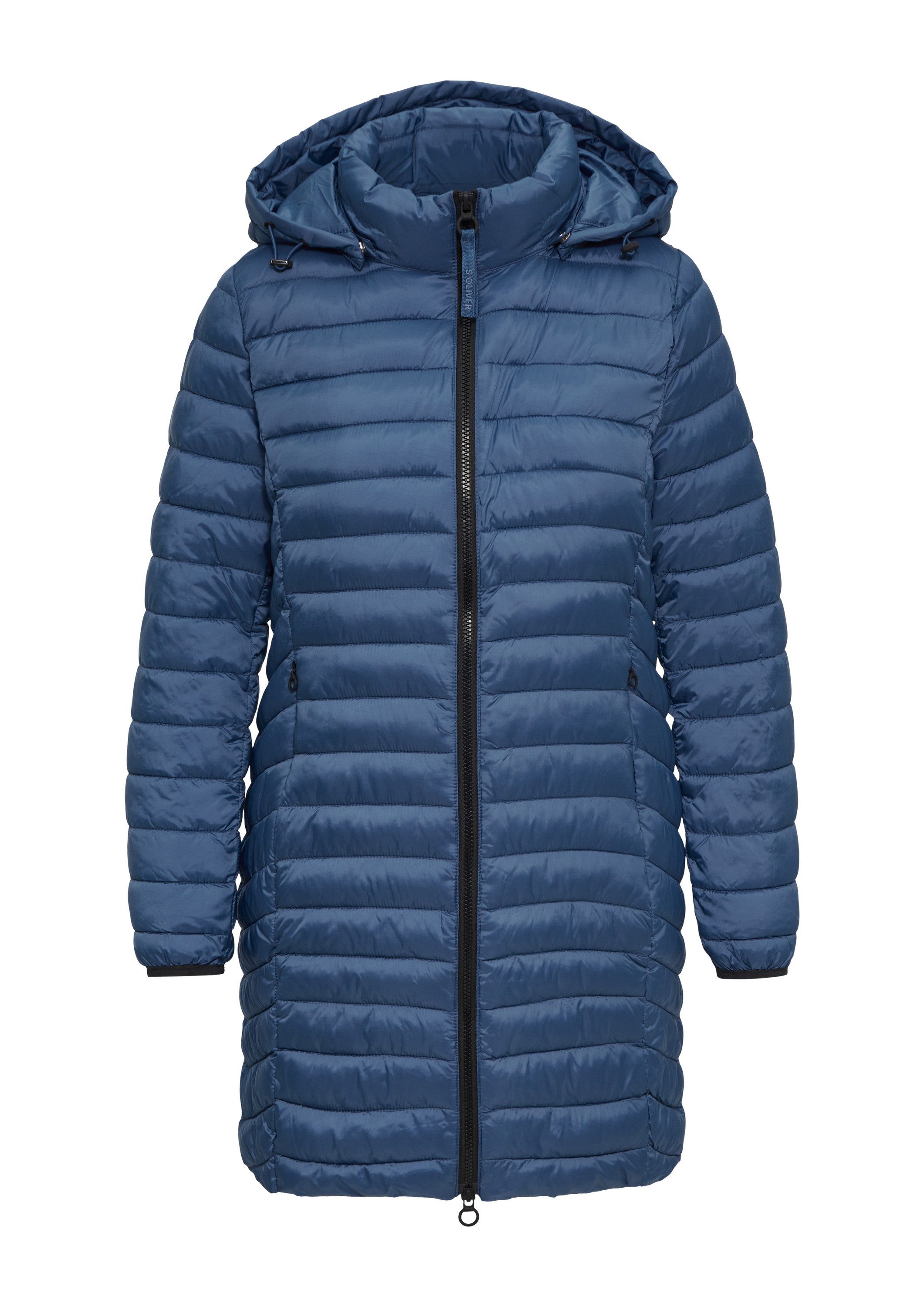 s.Oliver Wintermantel Outdoor-Mantel Lange Steppjacke mit abnehmbarer Kapuze im Slim Fit