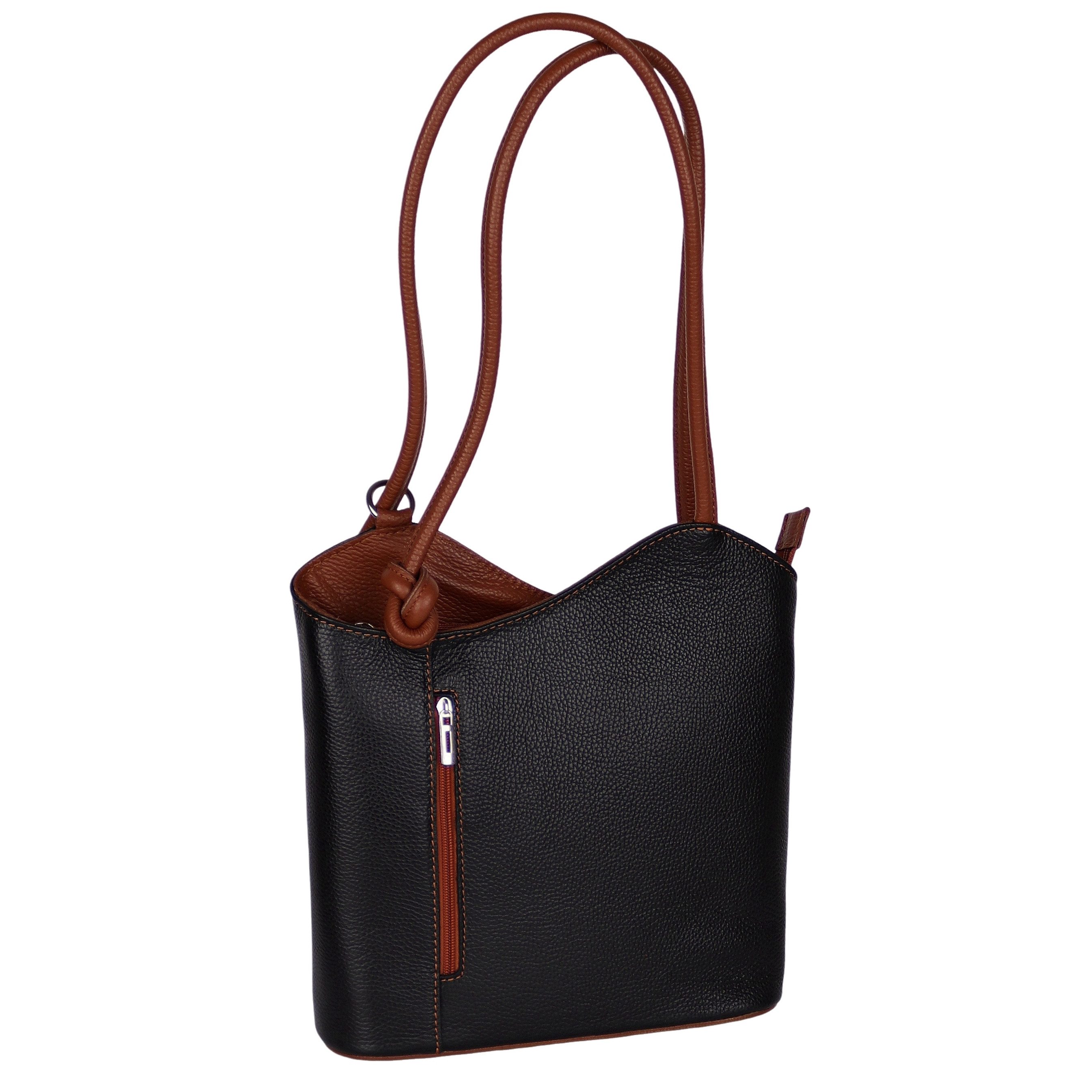 Umhängetasche aus Echtleder, Made in Italy, Schultertasche auch als Rucksack 2 in 1