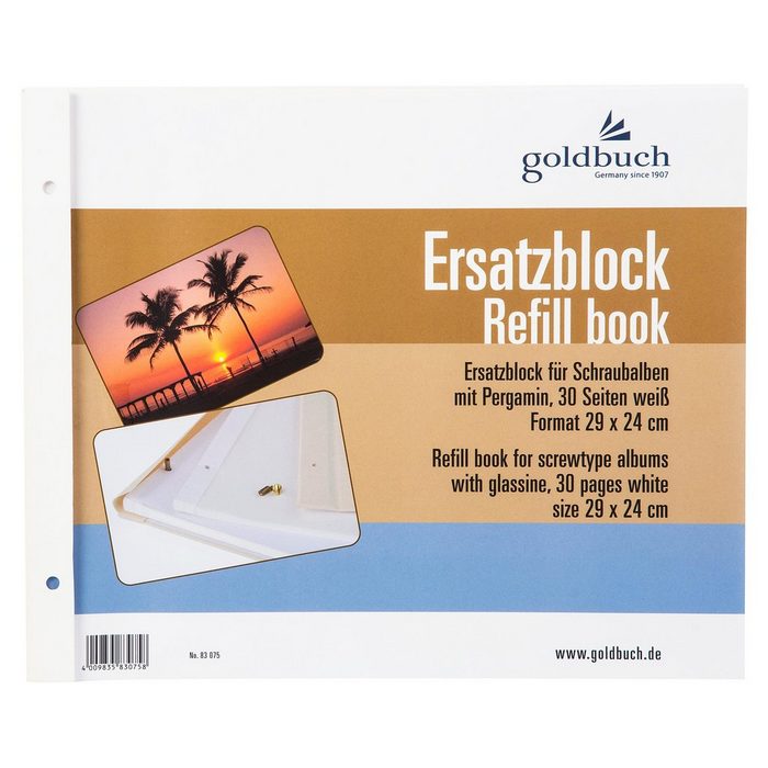 Goldbuch Fotoalbum Ersatzblock 83 075 weiss 24x29 cm für Schraubalben