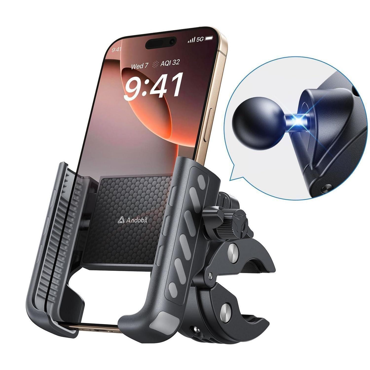 LuxusKollektion Handy-Halterung Handyhalterung Fahrrad Metallklemme 360Grad stoßdämpfend Gray