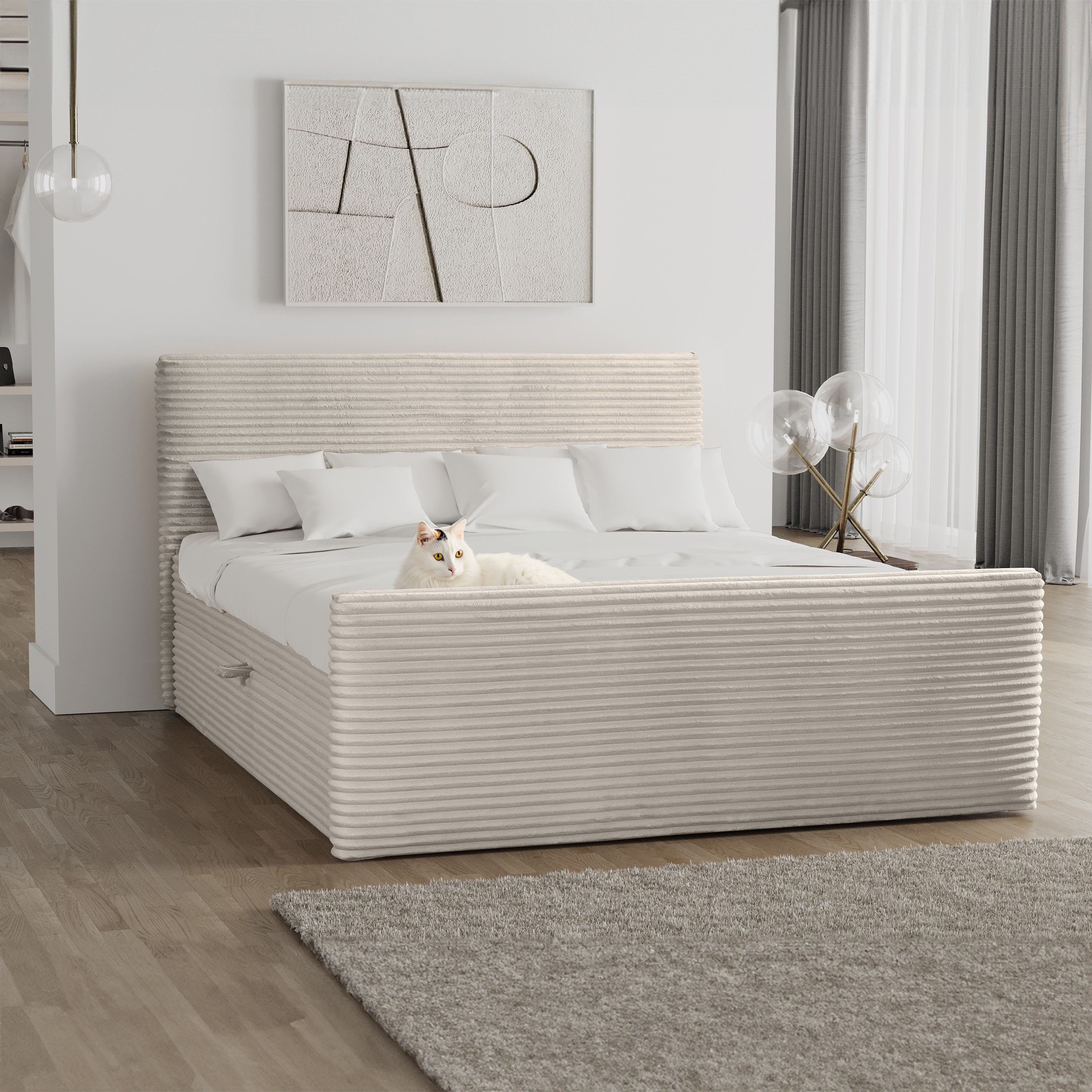 Kaiser Möbel Boxspringbett Boxspringbett mit bettkasten und topper TRENTO stoff Plüsch Cord, mit Topper mit Bettkasten