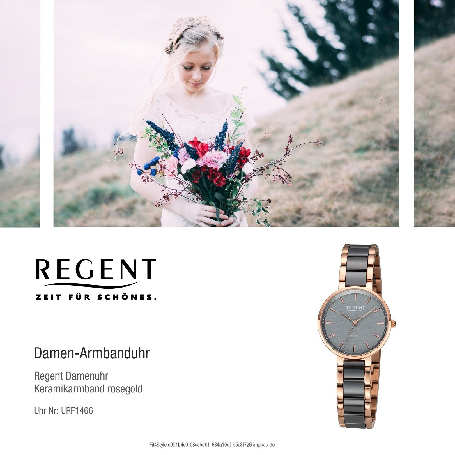 Gehäuse, Regent Armbanduhr Damenuhr groß Keramikarmband schwarz, (30mm) Quarzuhr rundes Damen rosegold, Regent Analog,