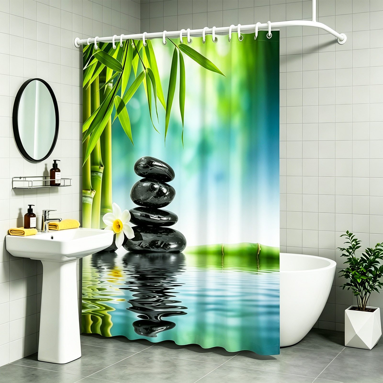 M&W DAS DESIGN Duschvorhang Anti Schimmel Waschbar Mit Gewicht Grün Badewanne Dusche Badezimmer Breite 120 cm – Bild 5 von 5