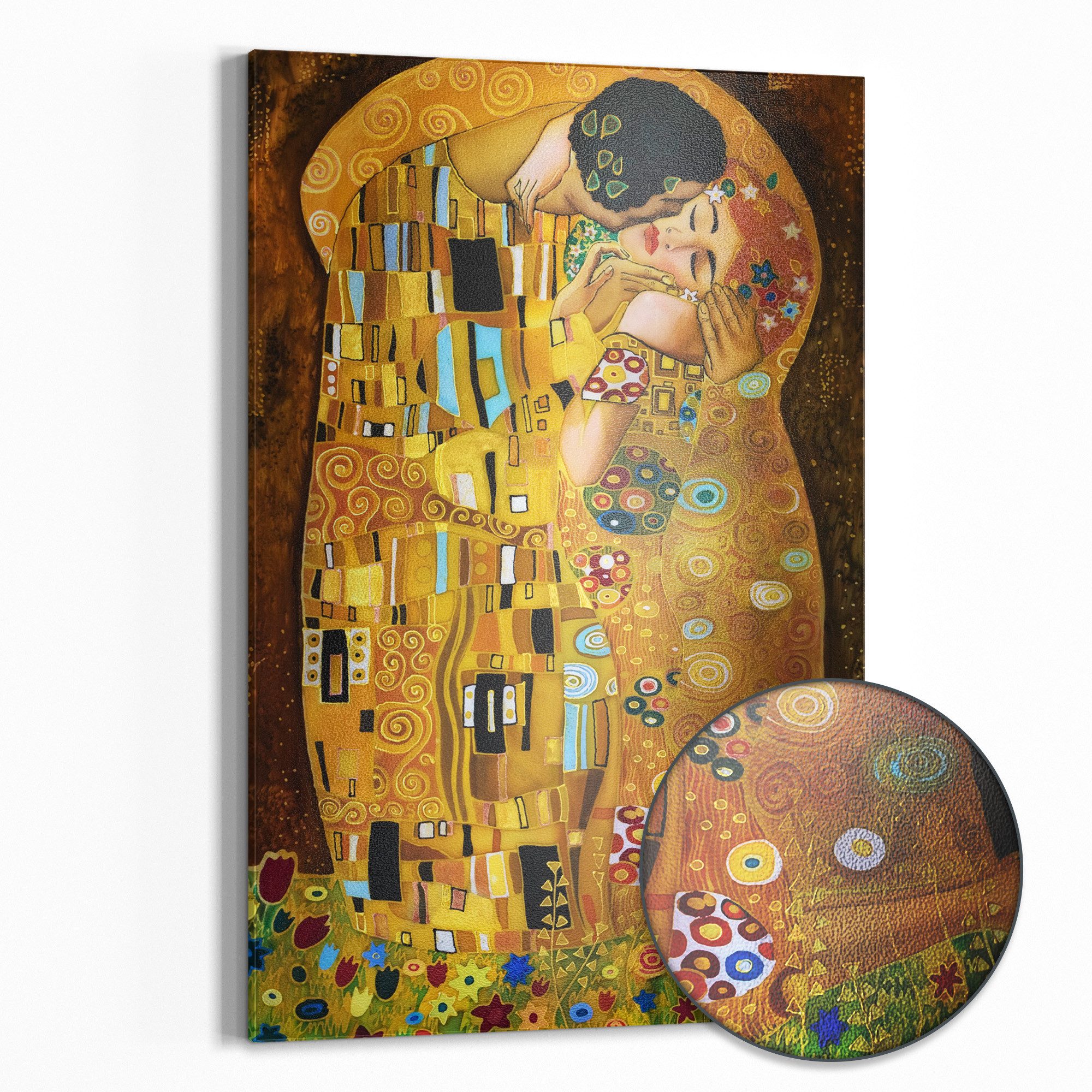 DEQOART Magnettafel 'Der Kuss von Gustav Klimt', Metall Whiteboard für alle Magnete, Magnetboard magnetisch
