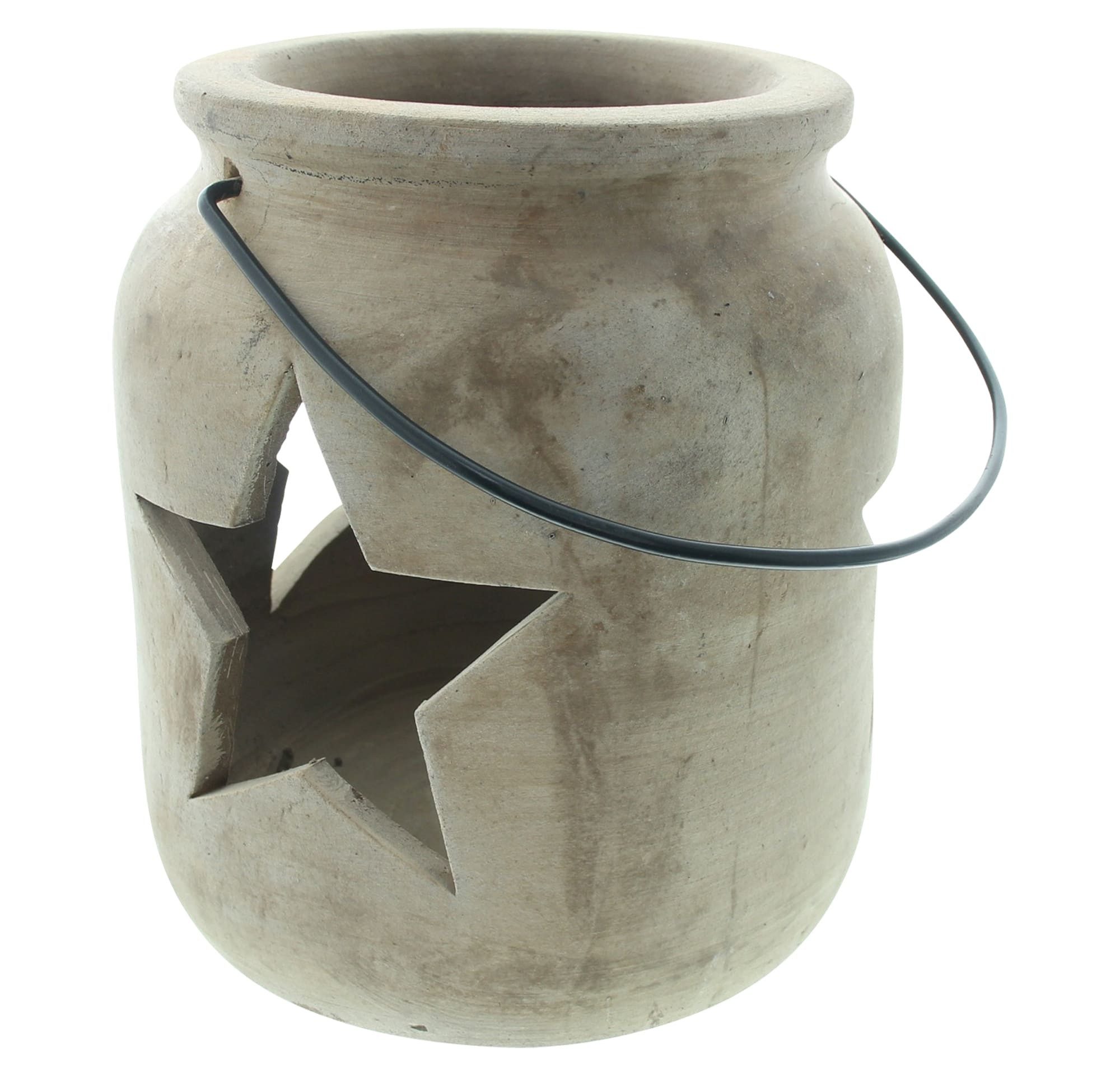 Dekoleidenschaft Windlicht "Stern" aus Terracotta, schwer, Outdoor Hängelaterne, Gartenlaterne, Ø 24x26 cm, großer Kerzenhalter, Hängewindlicht