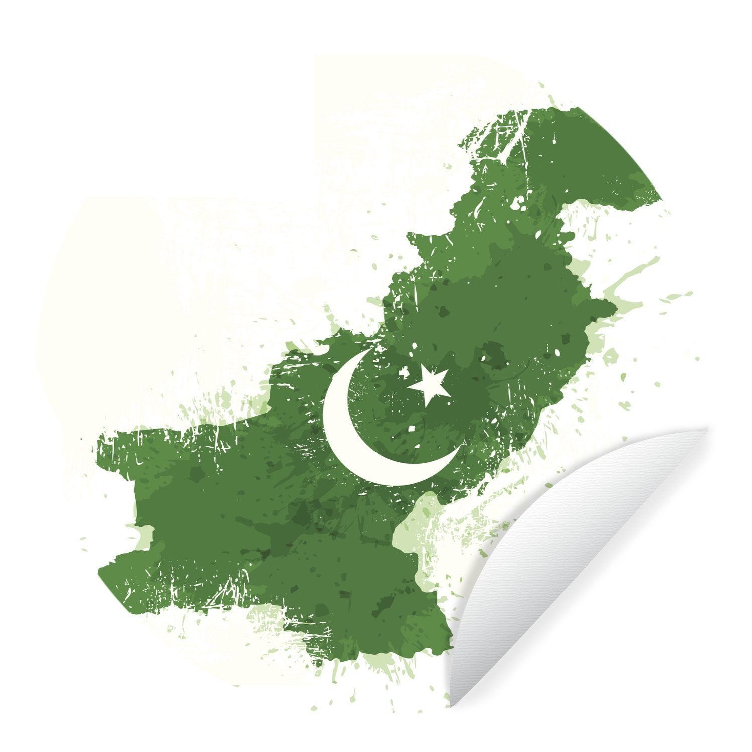 MuchoWow Wandsticker Illustration einer Karte von Pakistan mit den Farben der Flagge (1 St), Tapetenkreis für Kinderzimmer, Tapetenaufkleber, Rund, Wohnzimmer