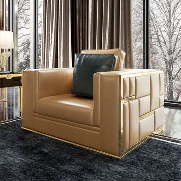 JVmoebel Wohnzimmer-Set, Edelstahl Couch Polster Leder Sofa 2+1+1 Sitzer Couchen Garnitur