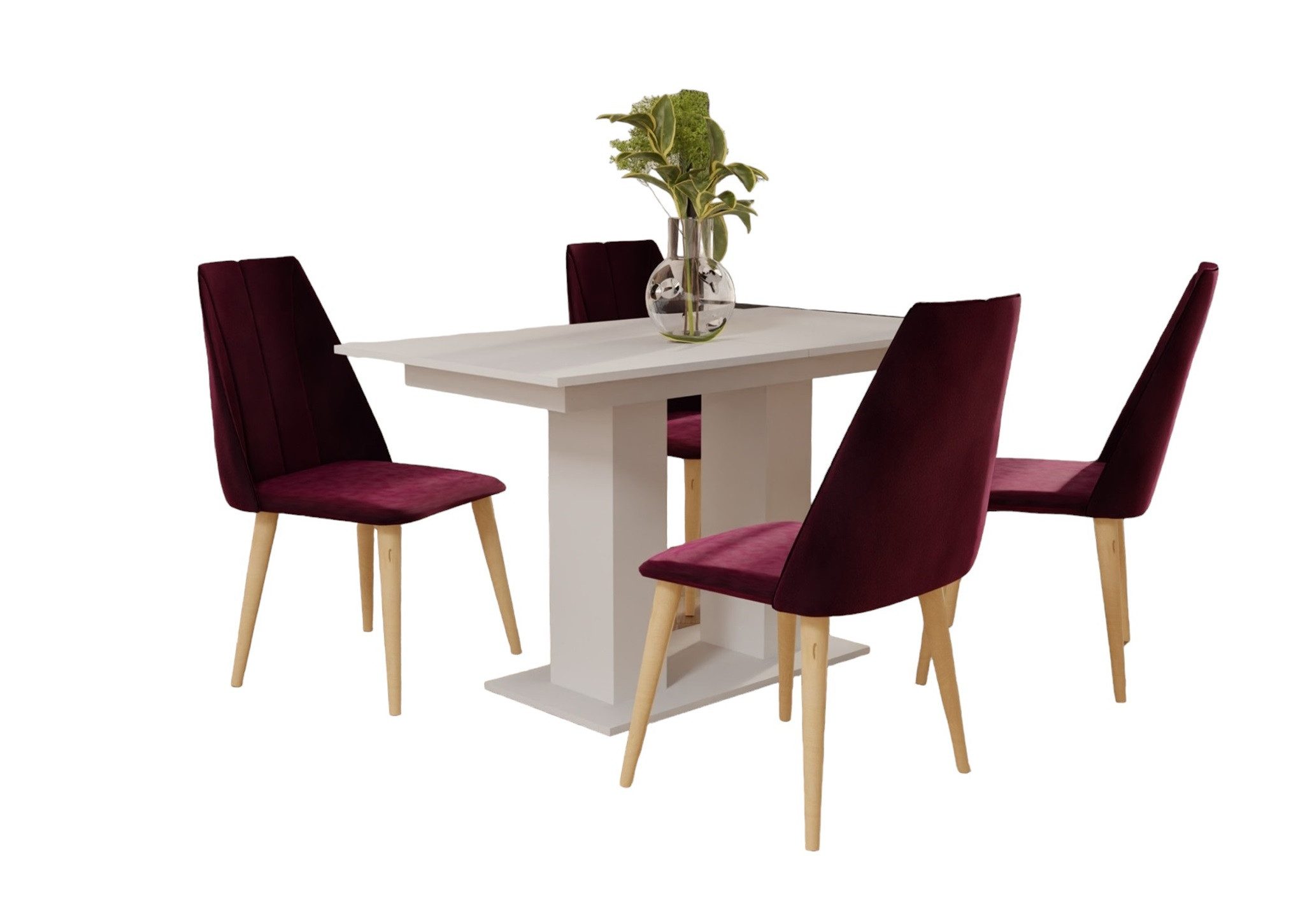 Fun Möbel Essgruppe Essgruppe CAROS mit 4 Stühlen und Tisch DANTE Weiß matt, (5-tlg), ausziehbarer Tisch