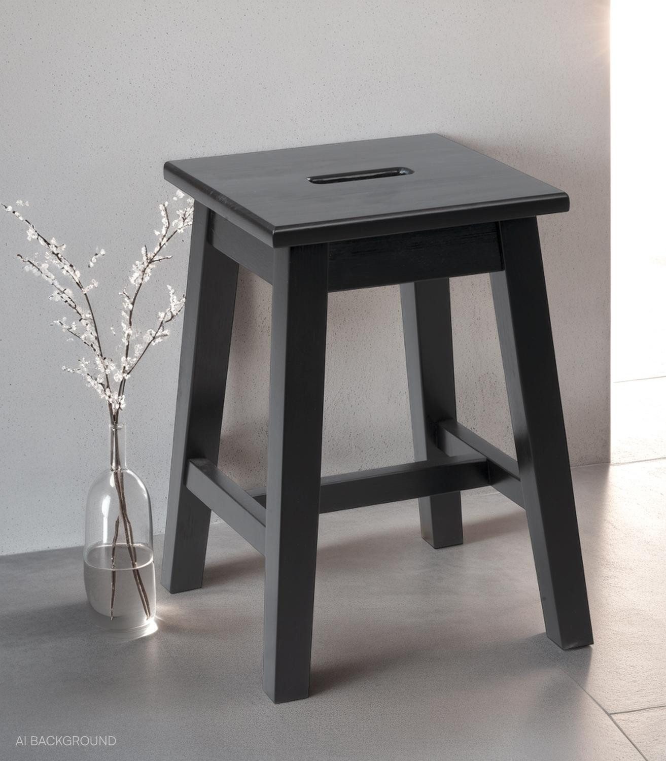 Home4You Sitzhocker, Schwarz, Lackiert, Kiefernholz massiv, günstig online kaufen