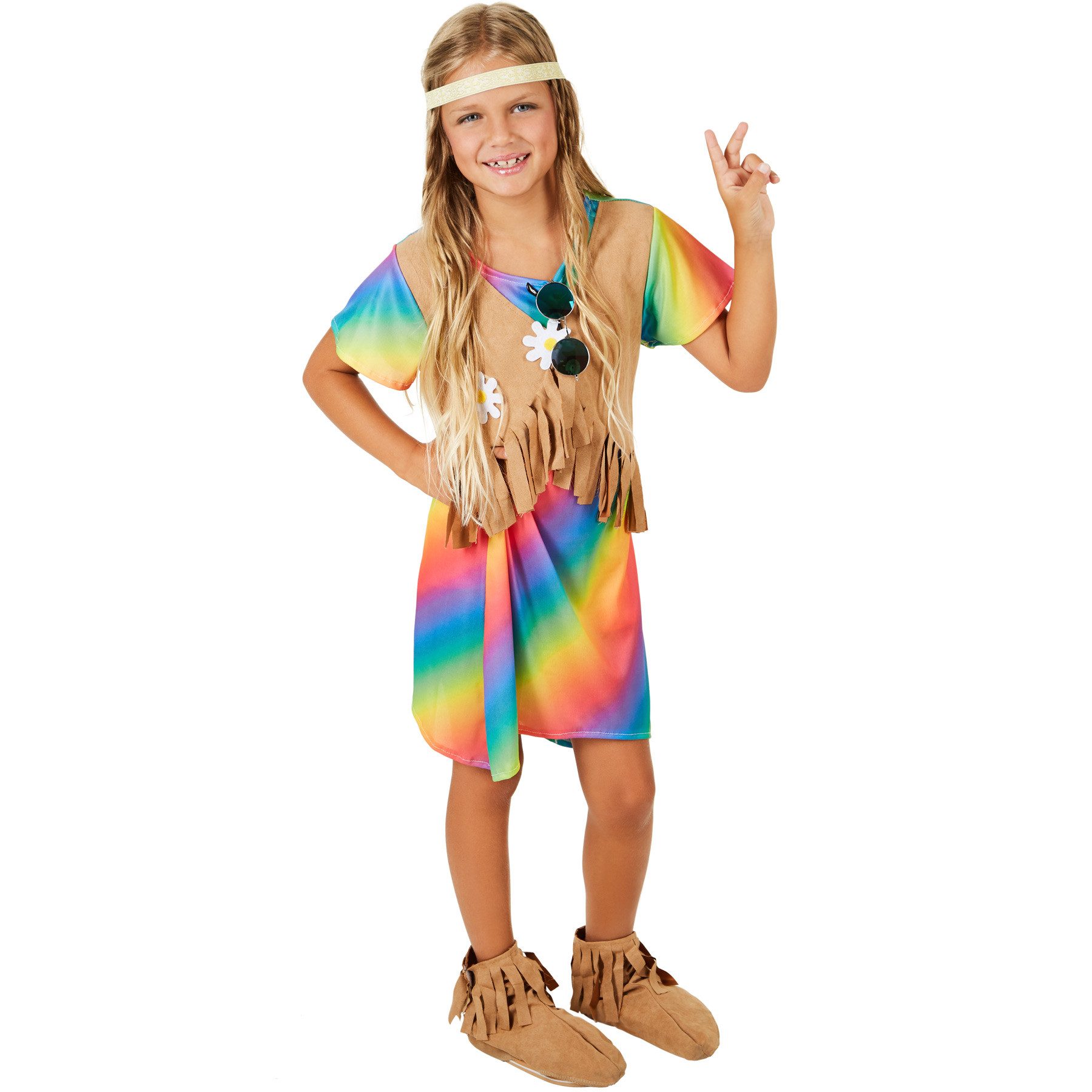 dressforfun Hippie-Kostüm Mädchenkostüm Blumenkind, Farbenfrohes Kleid