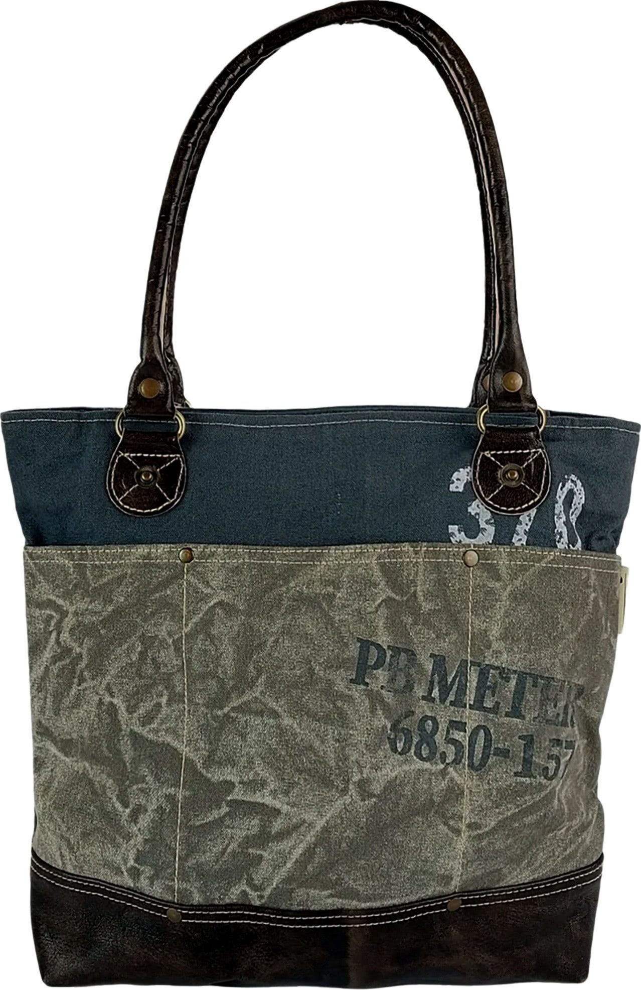 Sunsa Schultertasche Sunsa Shopper Schultertasche Canvas Leder (Schultertasche), Damen Shopper, Schultertasche Canvas, Leder, grau, blau ca. 40cm