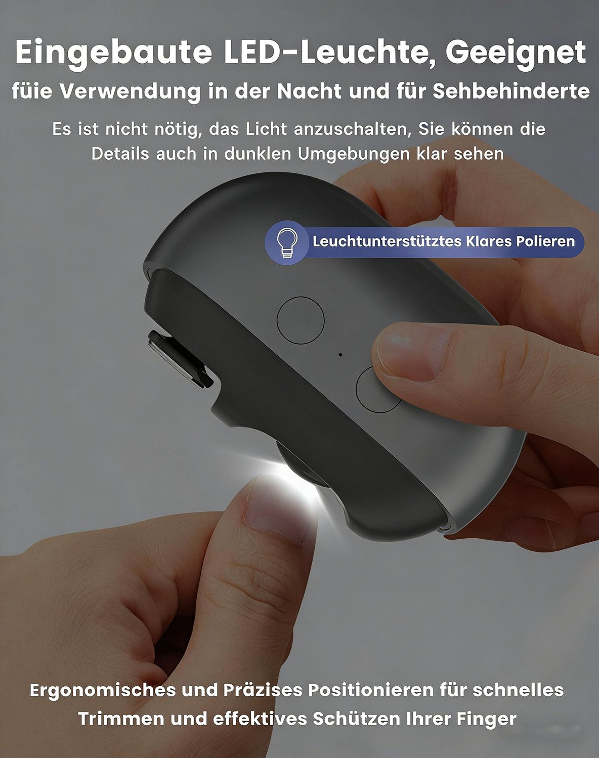 Toomoke Nagelknipser Elektrische Nagelknipser, 2 in 1 Polieren Automatisch, Mit Led-Licht, Stille Nagelknipser Elektrisch für Babys Erwachsene Senioren – Bild 5 von 5