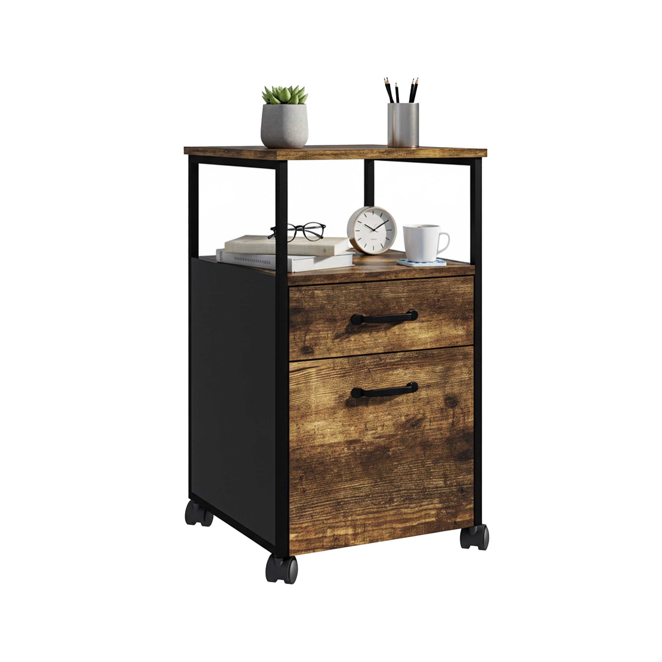 relaxdays Rollcontainer 2 Schublade, Industrial-Schwarz