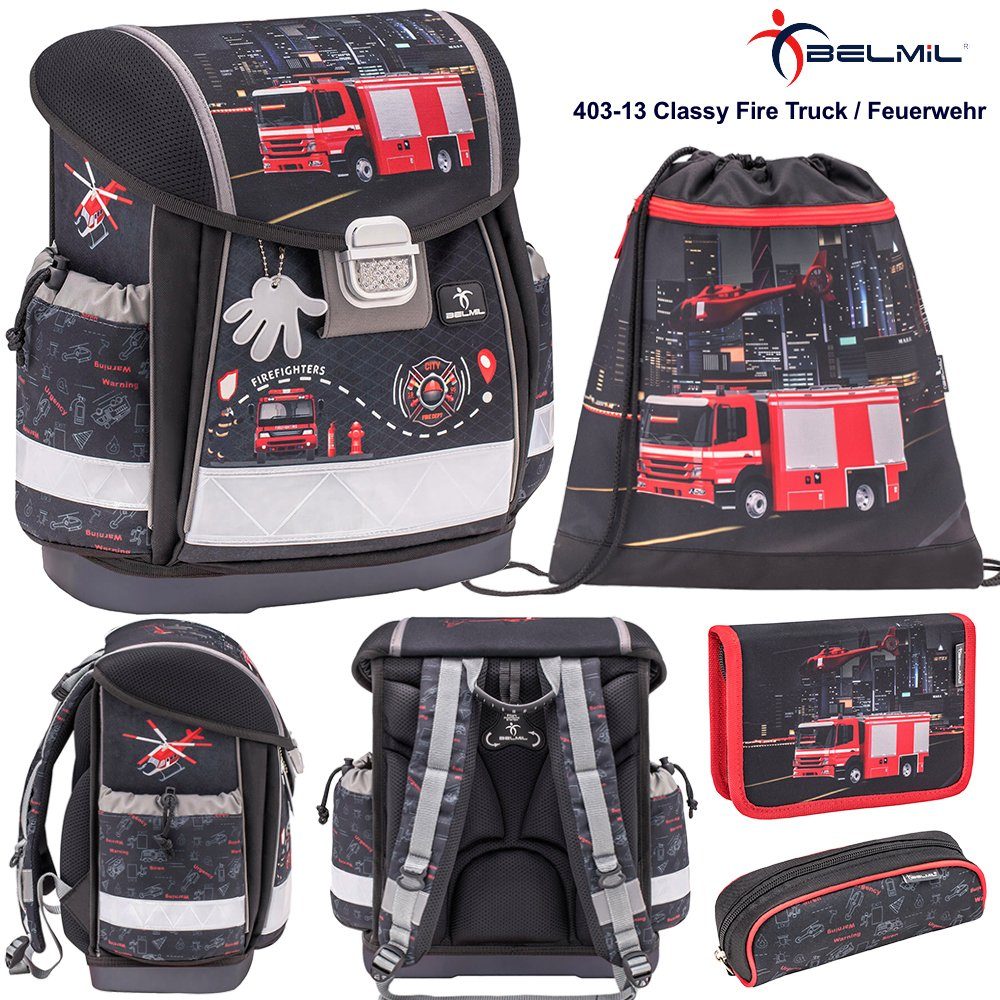 Belmil Schulranzen Set Classy 4teilig 2024 Jungen Firetruck 2, Ein Belmil Qualitätsprodukt in