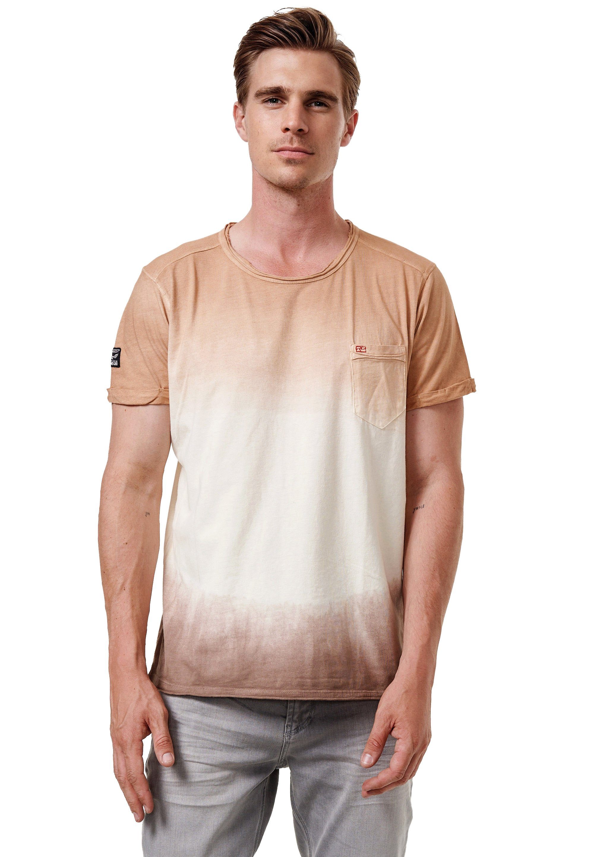Rusty Neal T-Shirt in toller Used-Optik braun-weiß