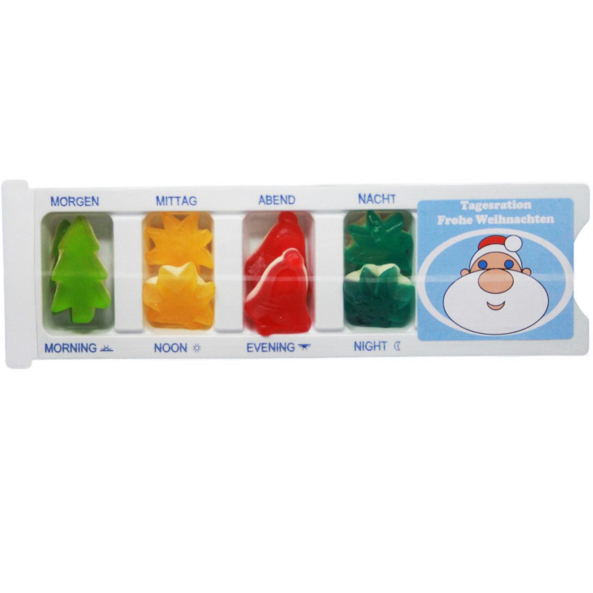 Fruchtgummi Bären & Co. Süßigkeit, Tablettenbox Nikolaus gefüllt mit Fruchtgummi Scherzartikel 25g