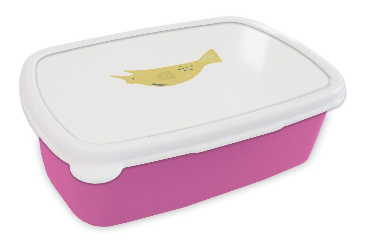 MuchoWow Lunchbox Fisch - Meer - Gelb - Aquarell, Kunststoff, (2-tlg), Brotbox für Erwachsene, Brotdose Kinder, Snackbox, Mädchen, Kunststoff rosa