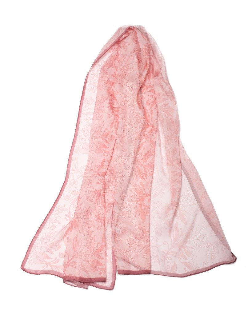 MayTree Seidenschal Seidenchiffon zarte Blumen rosa 70 x 180 cm, (Stück), Seidentuch 100% Seide, zart und durchsichtig