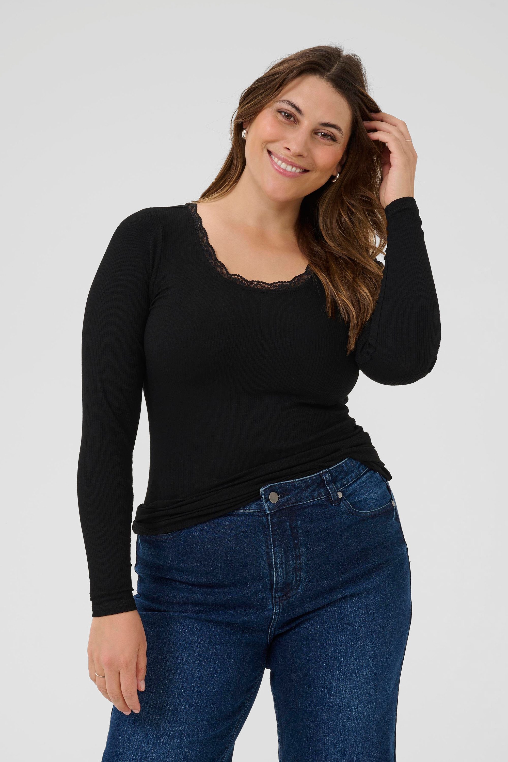 KAFFE Curve Langarmbluse Langarm-Shirt KComia Große Größen günstig online kaufen