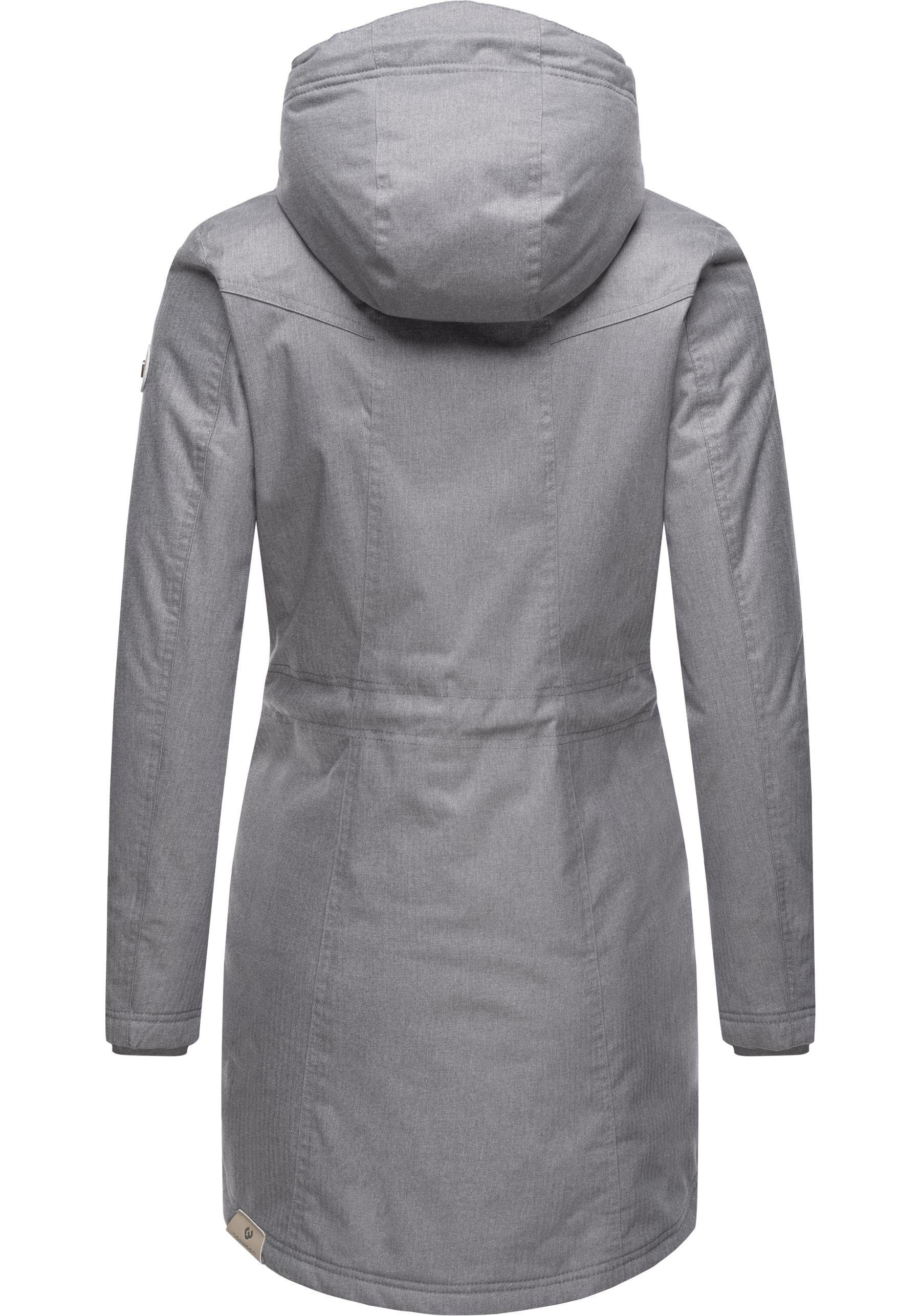 Ragwear Wintermantel Elsie Melange Wasserdichter Winterparka mit Kapuze und Teddyfleece