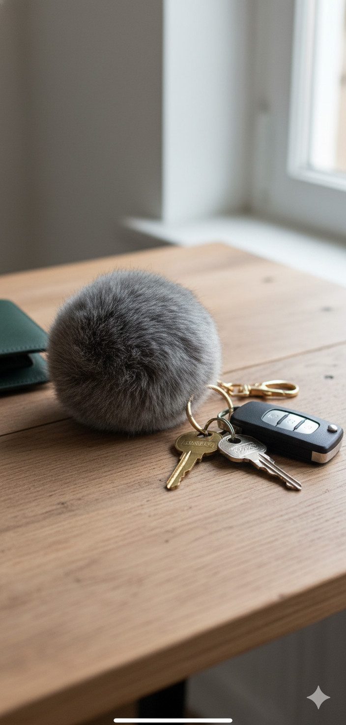 LIRA Deko Taschenanhänger Pompom Luxus 100% Fell Schlüsselanhänger vergoldeter Verschluss 10cm