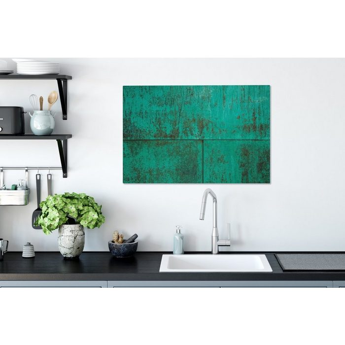 OneMillionCanvasses® Leinwandbild Grüne Patina auf kupferfarbenem Hintergrund (1 St) Wandbild Leinwandbilder Aufhängefertig Wanddeko AV10514