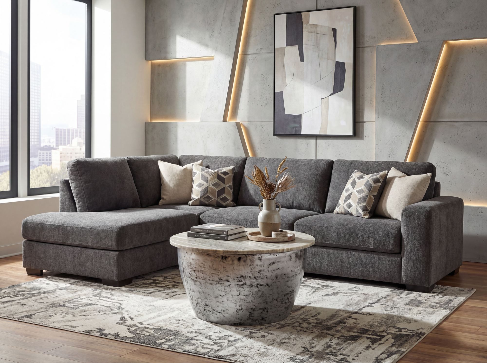 FINEBUY Couchtisch FB116731 Sofatisch Marmor Wohnzimmertisch 60cm rund Tisch Handmade (Extravaganter Tisch in moderner Trommelform), Weiße Marmorplatte auf massivem Eisen