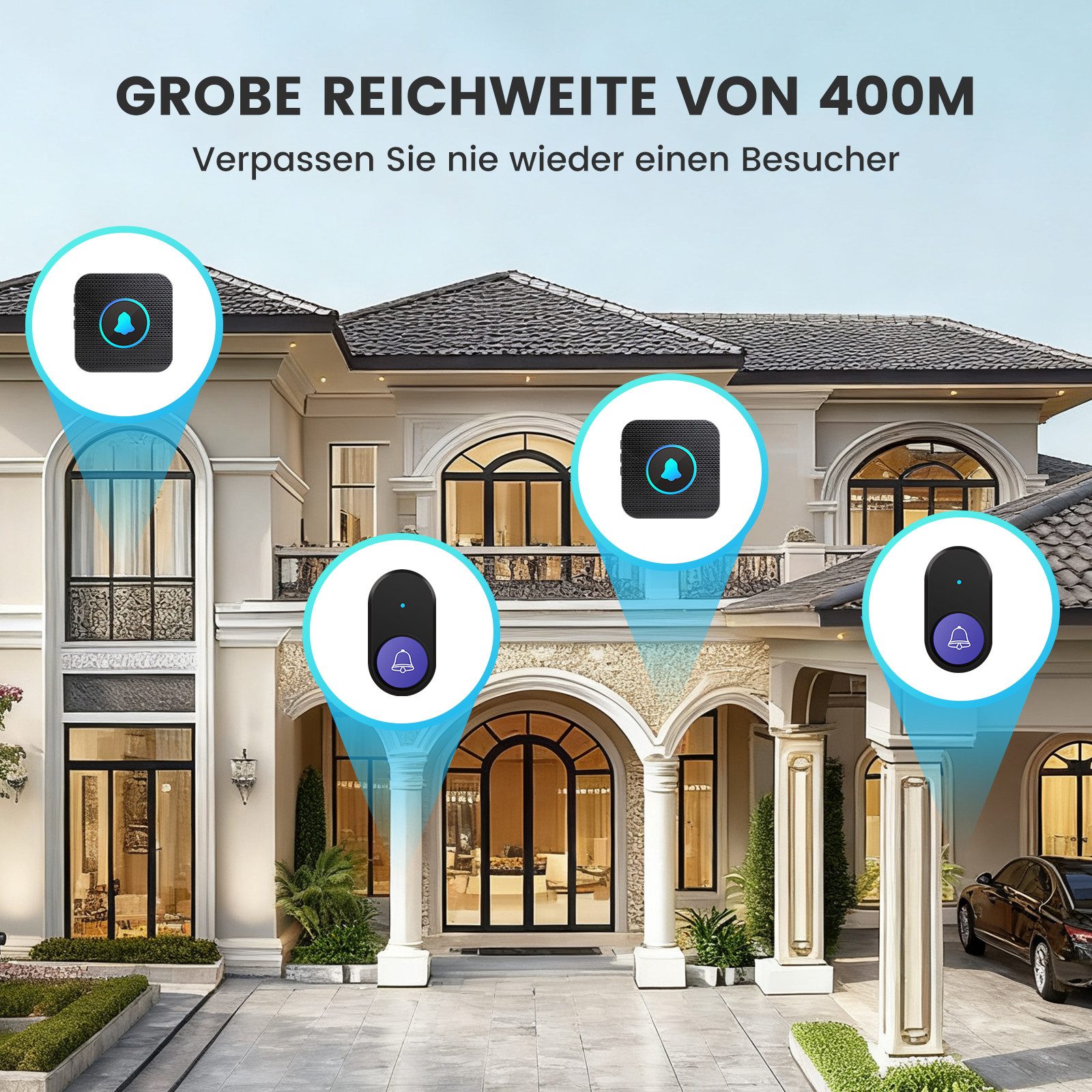 Bundviel Türklingel-Set Funkklingel, 400M Reichweite Türklingel Funk Set, IP55 wasserdicht – Bild 5 von 5