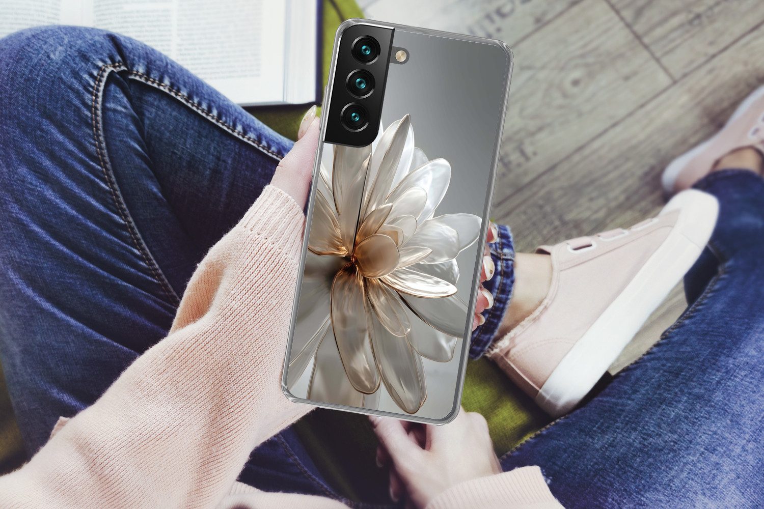 MuchoWow Handyhülle für Samsung Galaxy S22 Plus Blume - Weiß - Neutral, Phone Case, Silikon, Schutzhülle Dünn