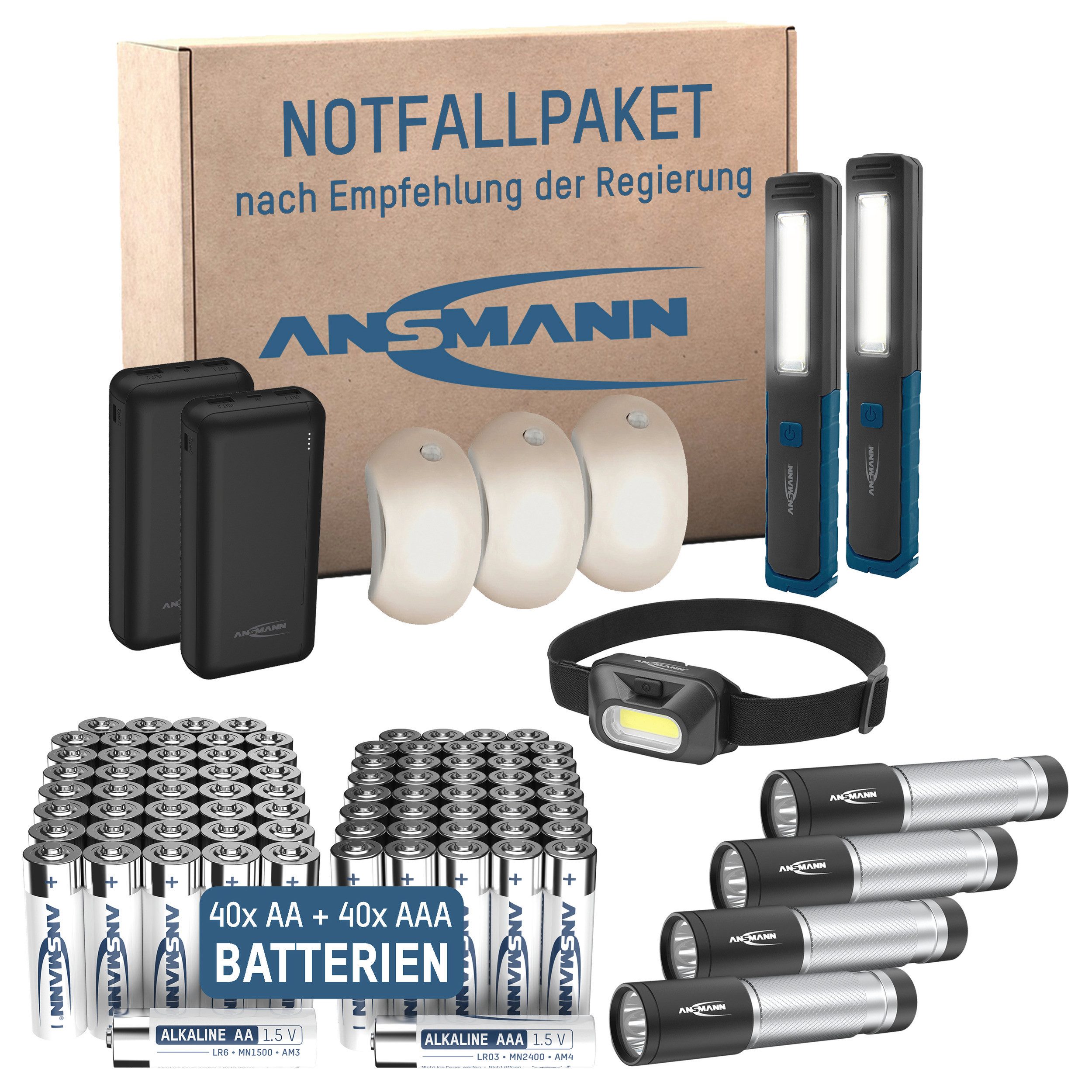 ANSMANN AG LED Arbeitsleuchte Blackout Stromausfall Notfallpaket "Family" Notfallset