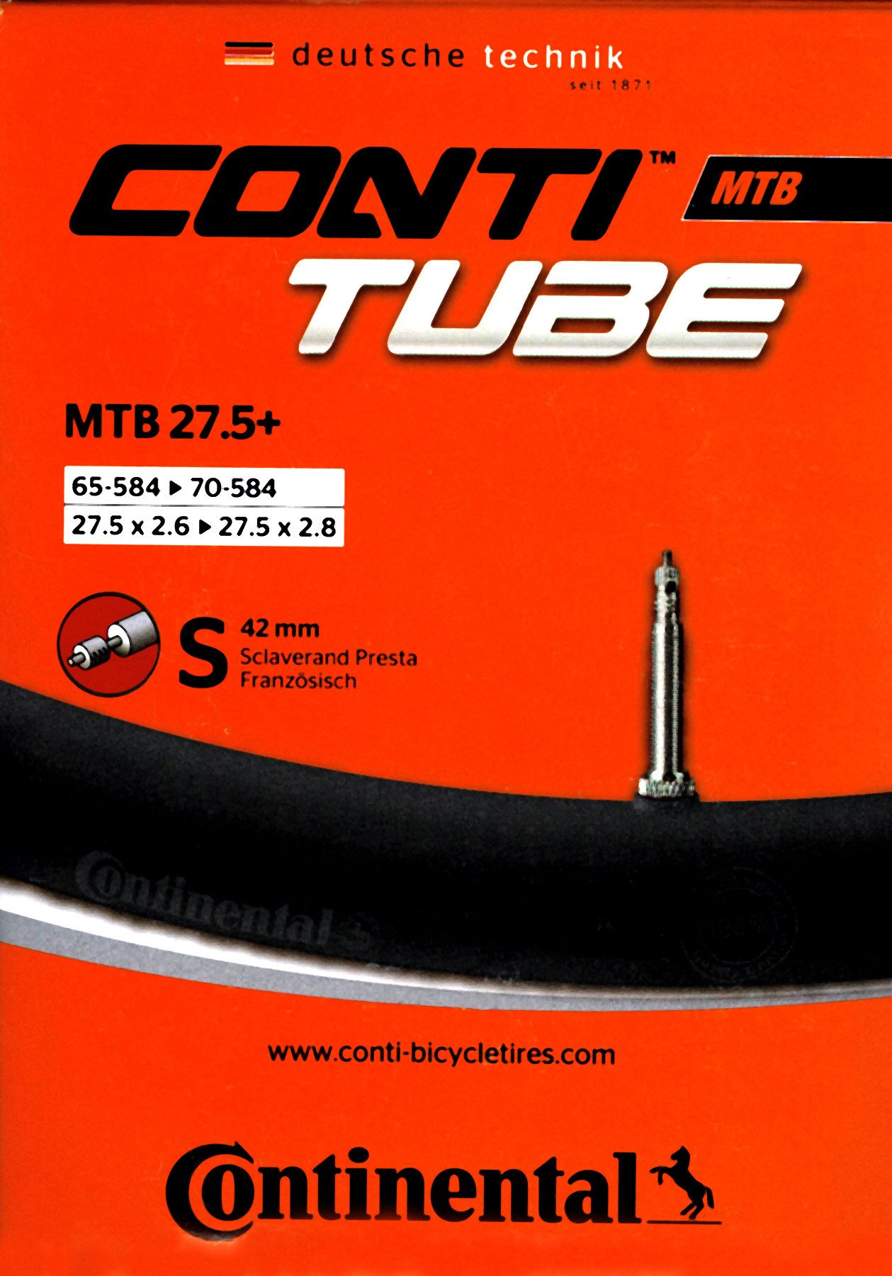 Fahrradschlauch Continental MTB 27,5+ SV Schlauch Sclaverand 42 mm Plus Fahrrad MTB