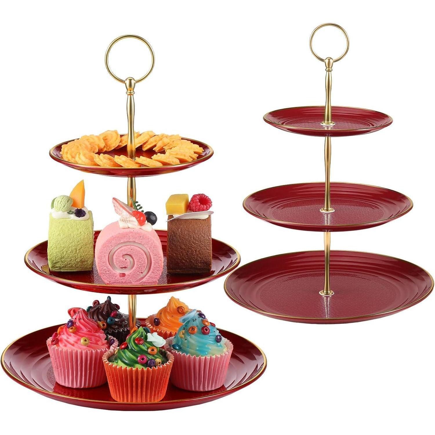 LuxusKollektion Etagere 3-stöckiger Cupcake-Ständer Dessert Hochzeit Geburtstag - Burgunderrot, Kunststoff