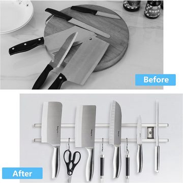 BlingBin Wand-Magnet Messerhalter Messer Magnetleiste zur Wandmontage Küchenleiste mit Haken (1tlg), Messerhalter für die Küche - 40 cm