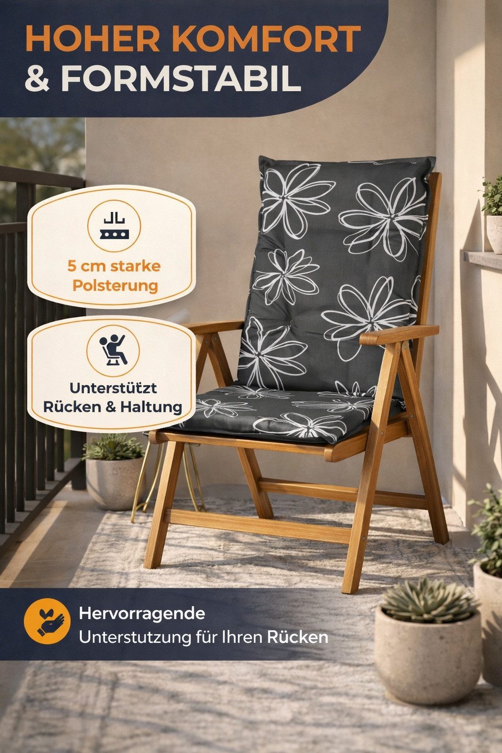 Waidmeister Hochlehnerauflage Hochlehner Auflage Naxos für Gartenstühle, (4 St)