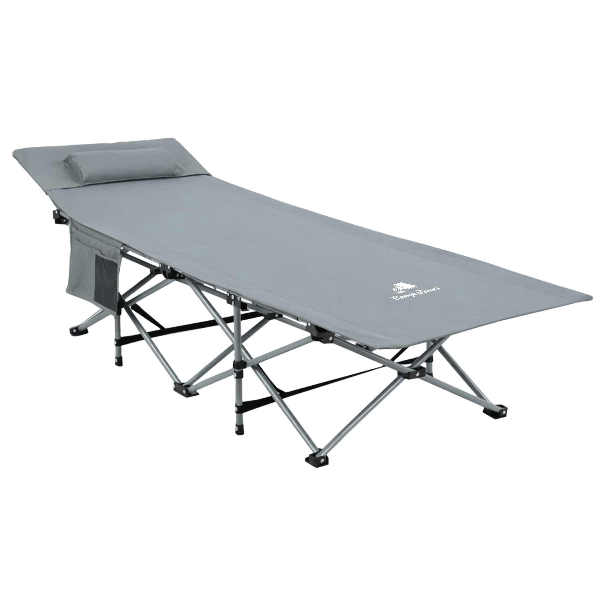 CampFeuer Campingliege Campingbett mit Kopfkissen, Anthrazit, bis 150 kg, 187 x 67 x 48 cm Hohe Belastbarkeit