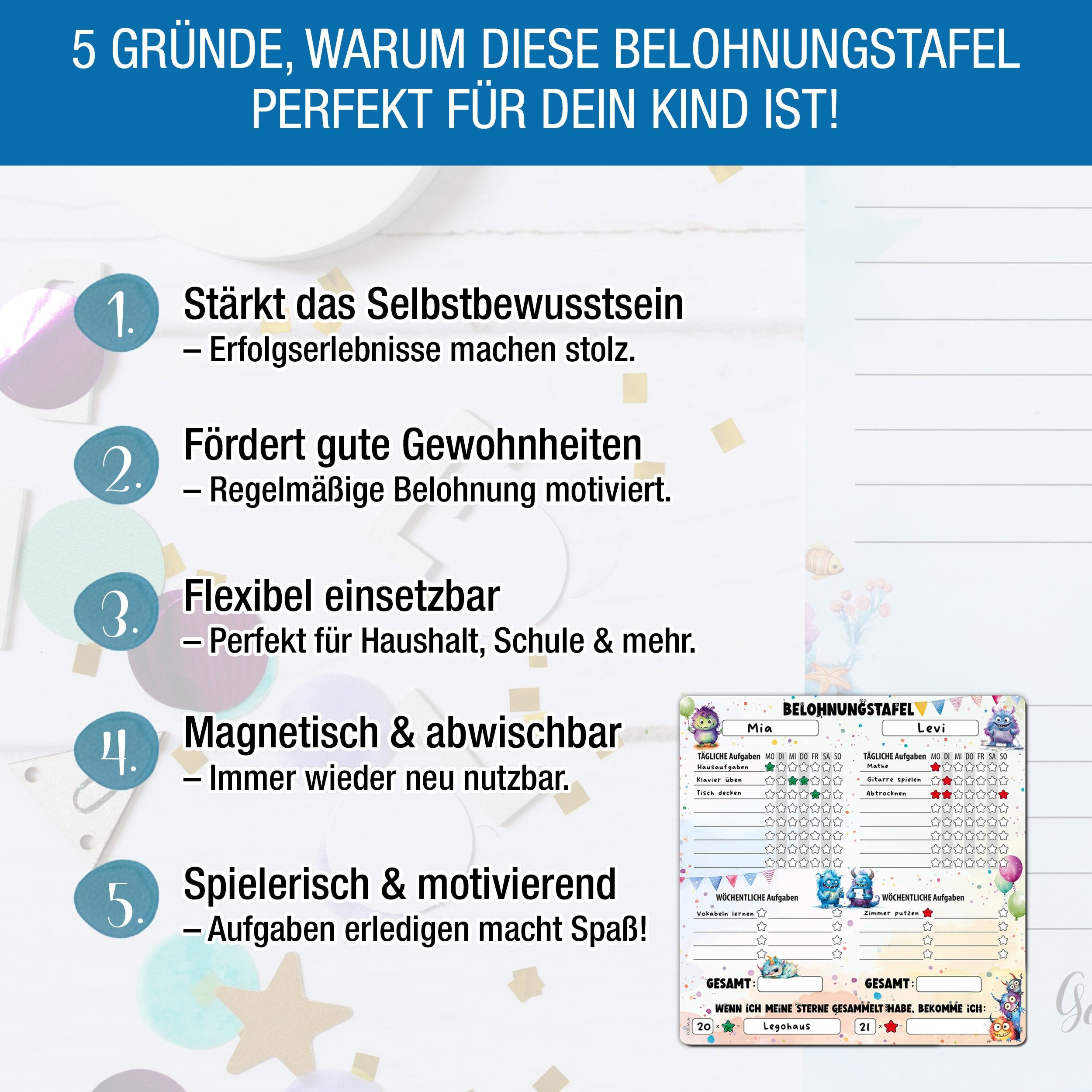 TOBJA Magnettafel Magnetische Belohnungstafel XL 2 Kinder Monster, Routine günstig online kaufen