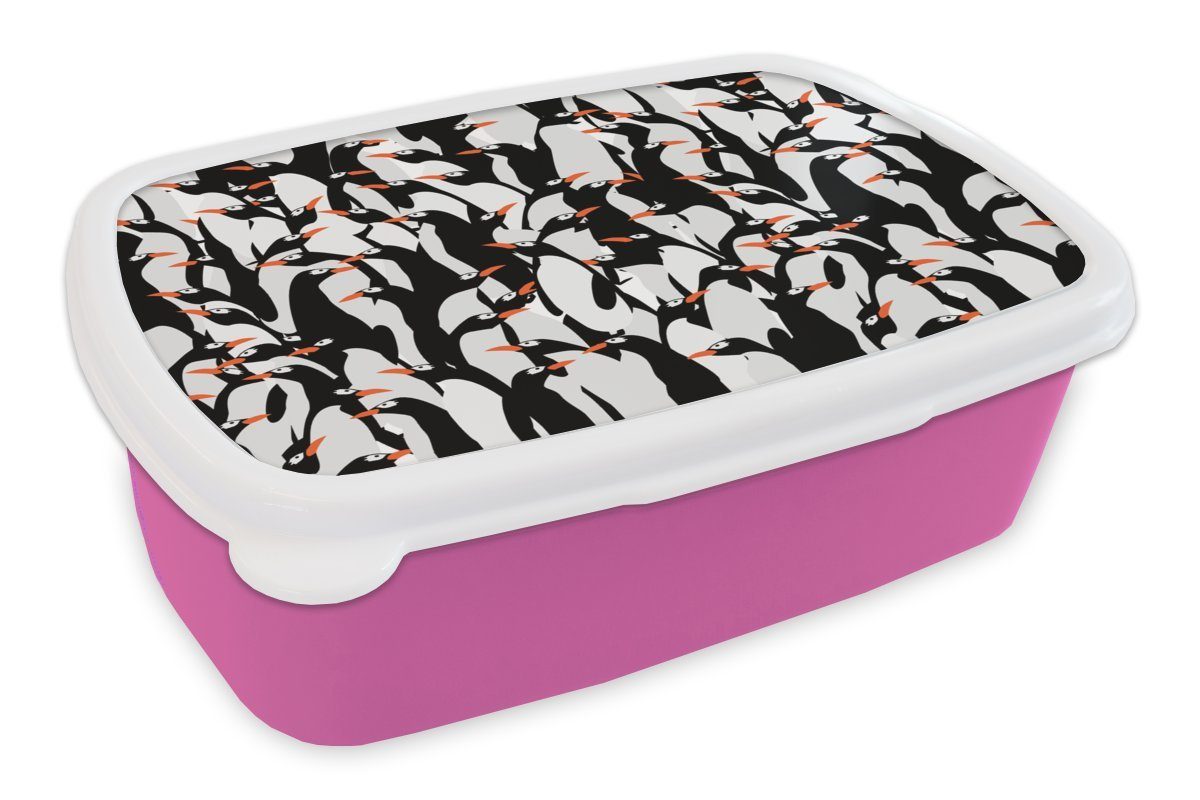 MuchoWow Lunchbox Pinguine - Tiere - Muster - Zentangle, Kunststoff, (2-tlg), Brotbox für Erwachsene, Brotdose Kinder, Snackbox, Mädchen, Kunststoff rosa