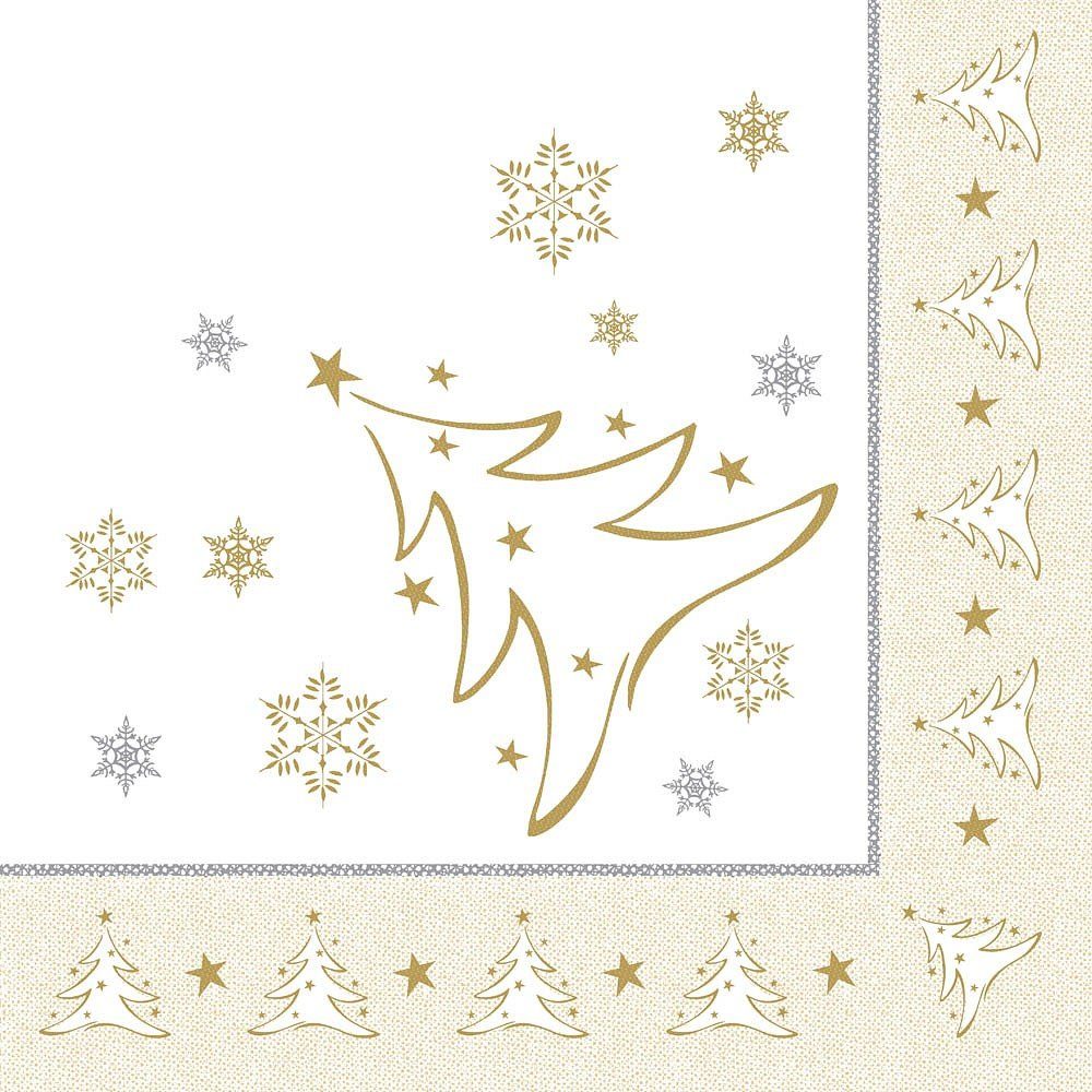 PAPSTAR Papierserviette 50 Servietten 40x40cm X-Mas Elegance 3-lagig - gold, Stoffoptik, Industriell kompostierbar