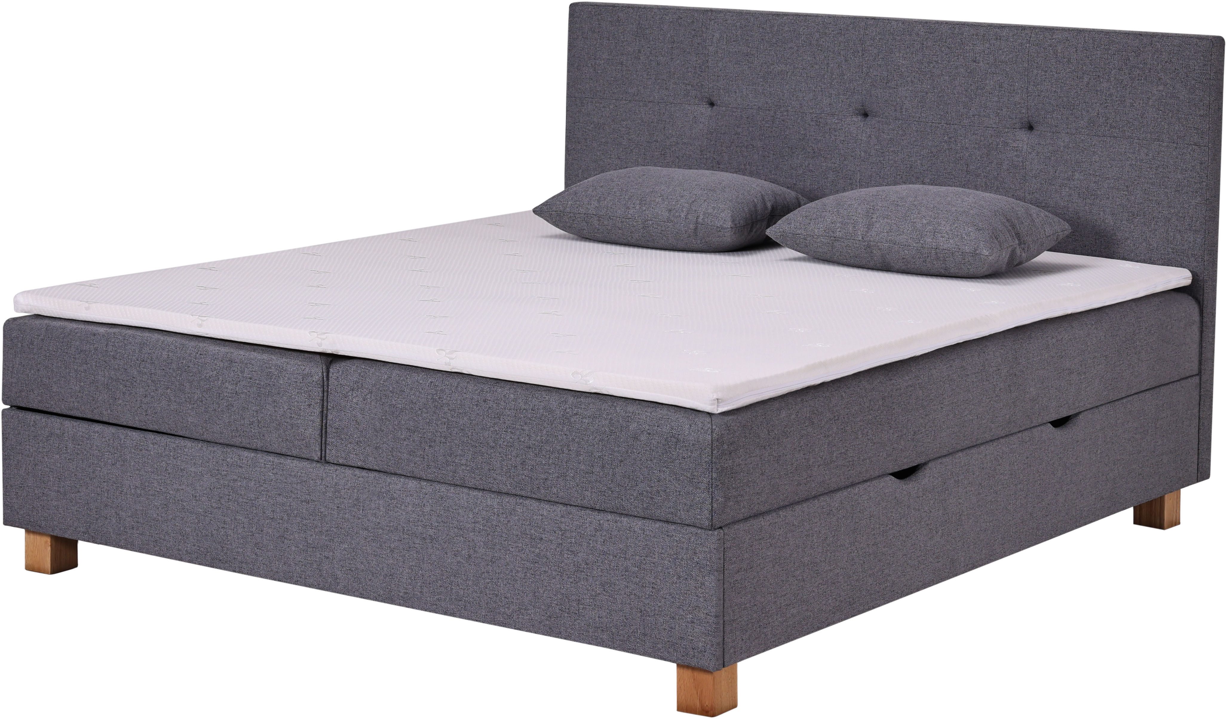 Home affaire Boxbett Oyré inkl. Bettkasten, Topper und 2 gratis Kissen, 180x200 cm, mit Holzfüße in eichefarben