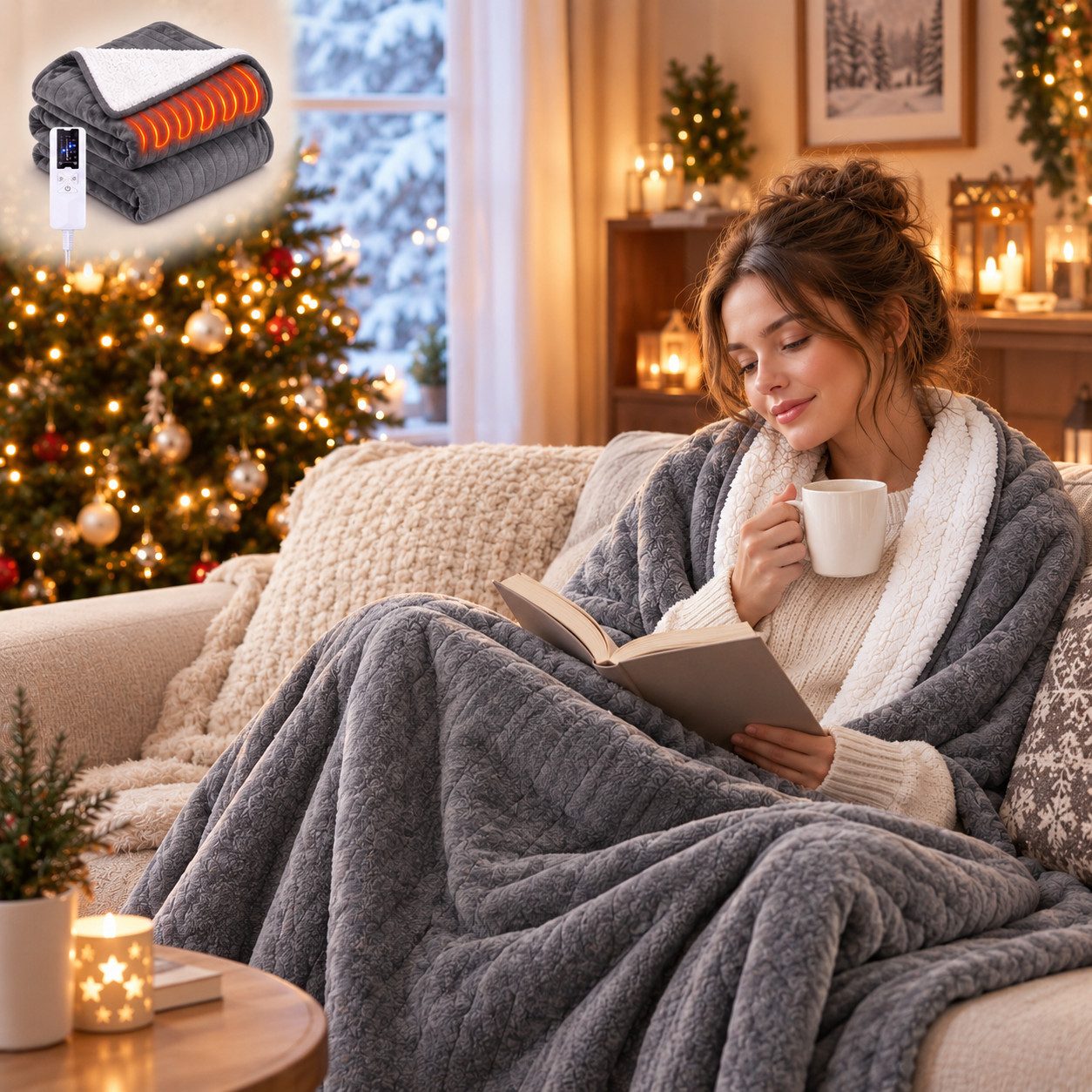 Ledklang Heizdecke Elektrische 180x130cm,Schwarz/Grau,Überhitzungsschutz,Waschbare, 6 Heizstufen, Timer & waschbar bei 30 °C, für Sofa Bett Couch Weiche Flanell-Heizdecke Wohnzimmer Schlafzimmer